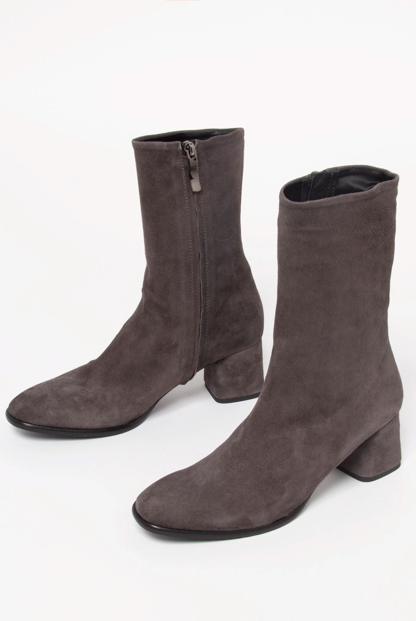 swatch_Grey Suede stretch suede bootie boots