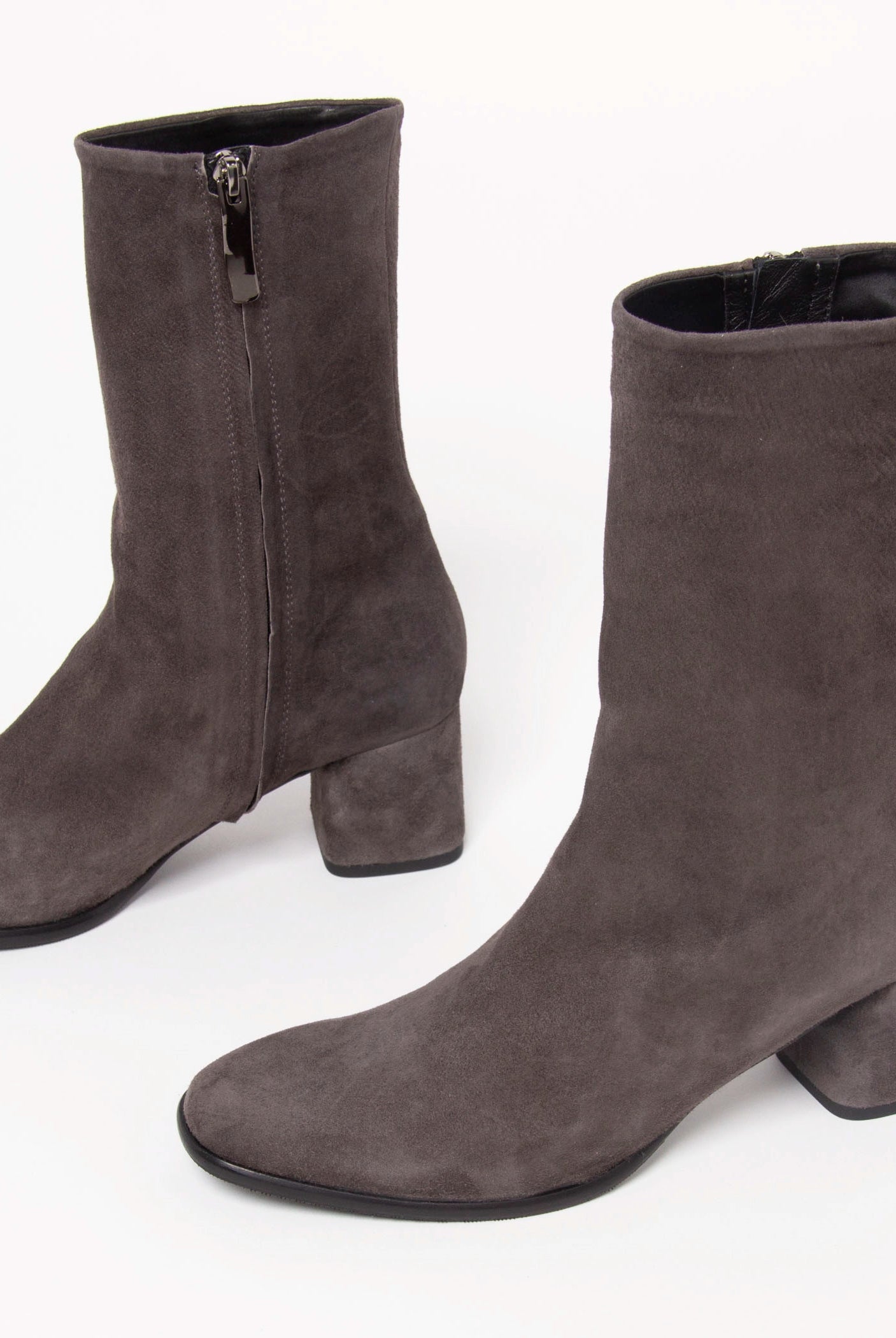 swatch_Grey Suede stretch suede bootie boots