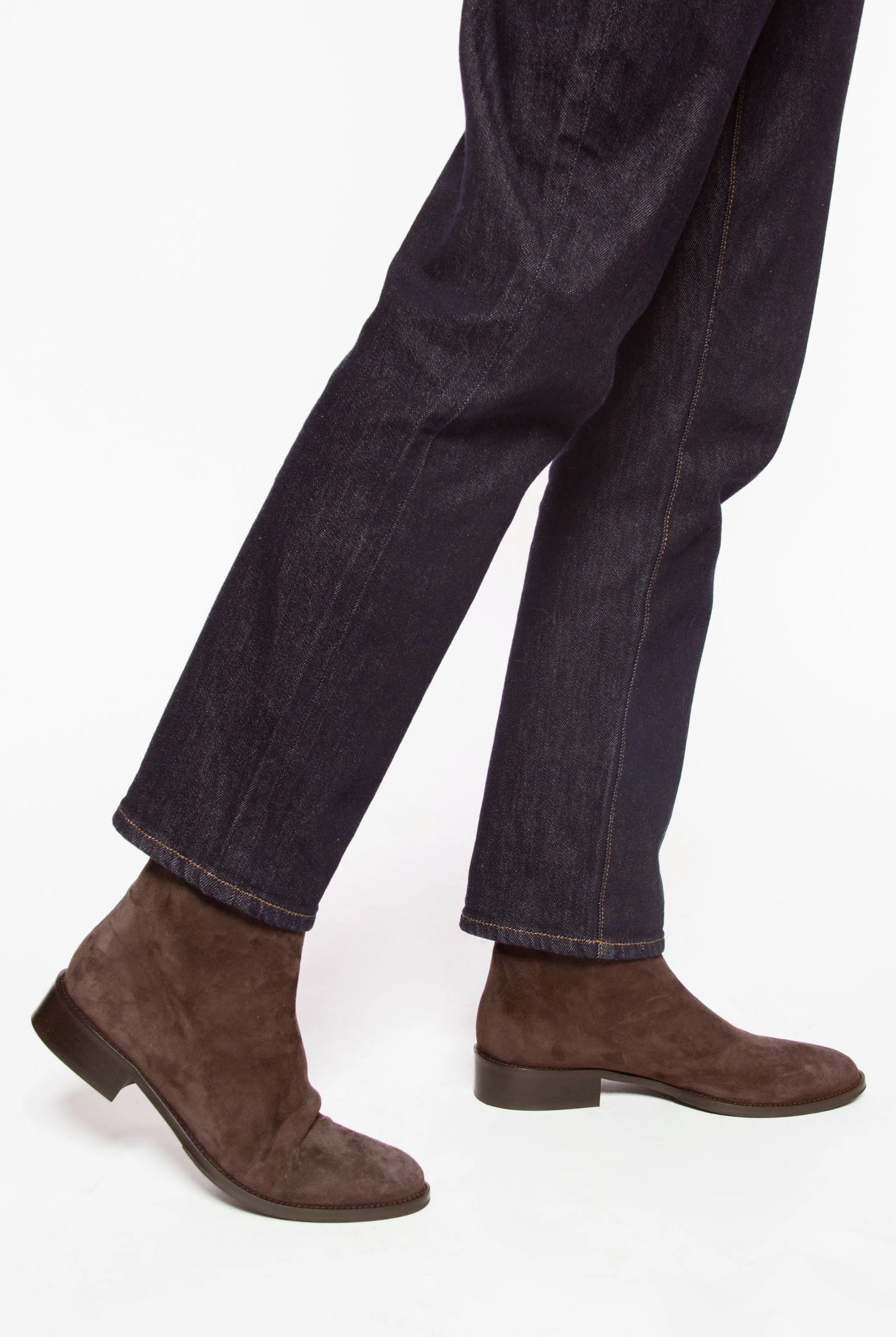 swatch_Chocolate Suede pull on leather bootie shoes