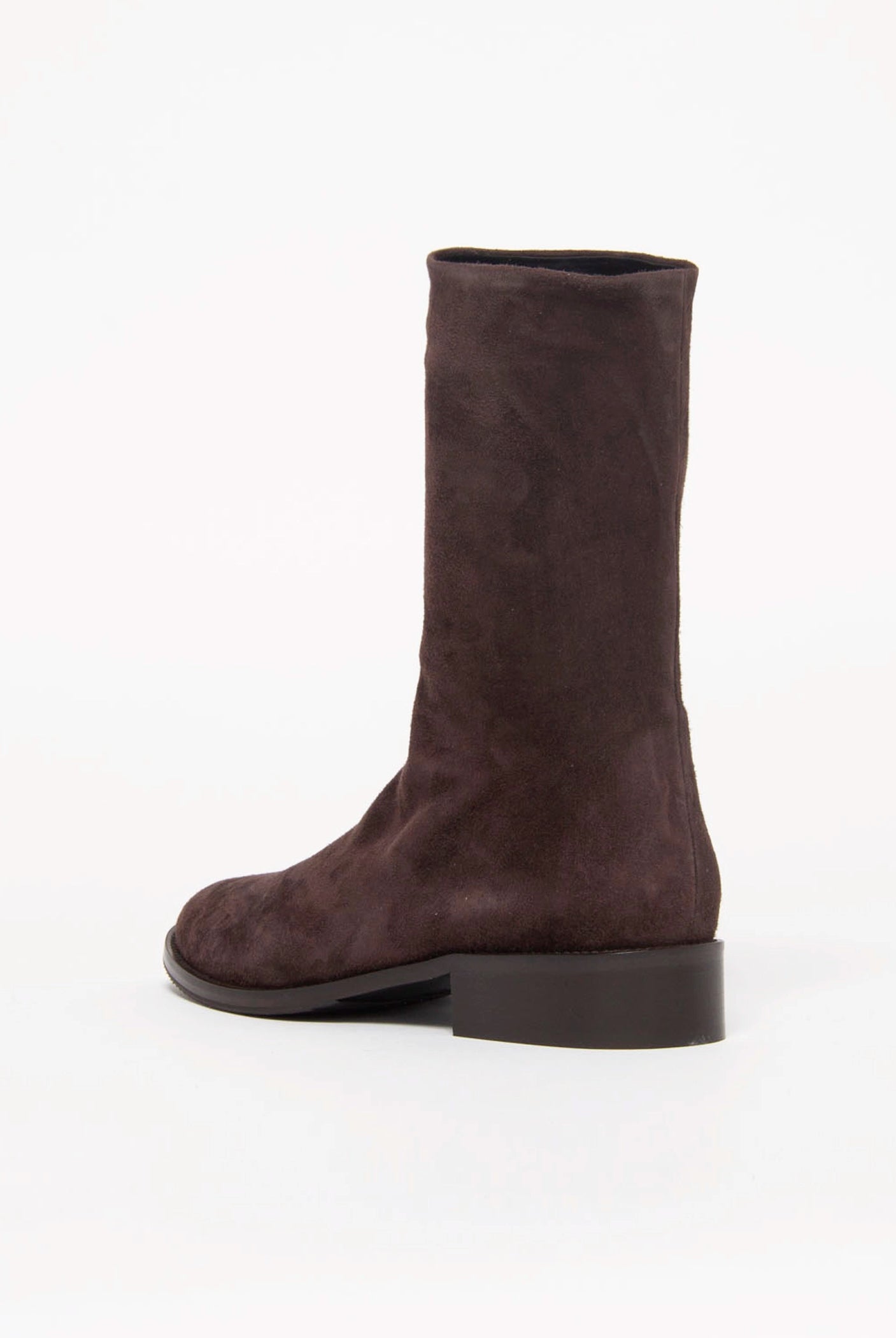 swatch_Chocolate Suede pull on leather bootie shoes