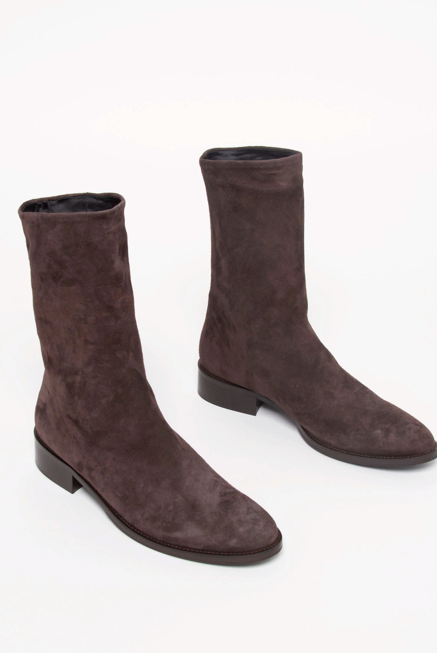 swatch_Chocolate Suede pull on leather bootie shoes
