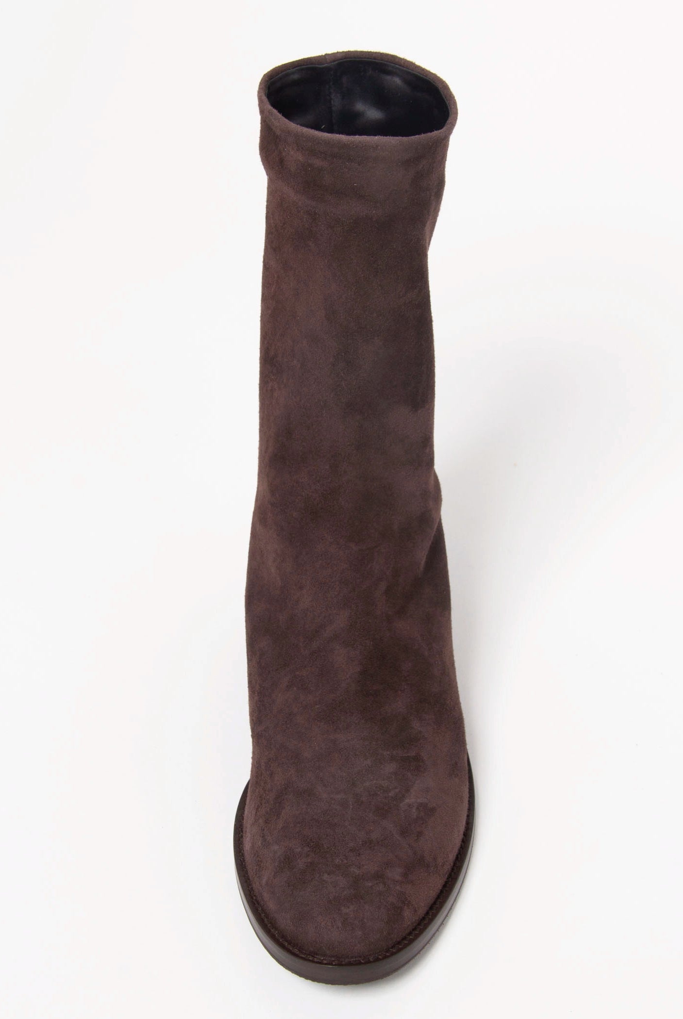 swatch_Chocolate Suede pull on leather bootie shoes