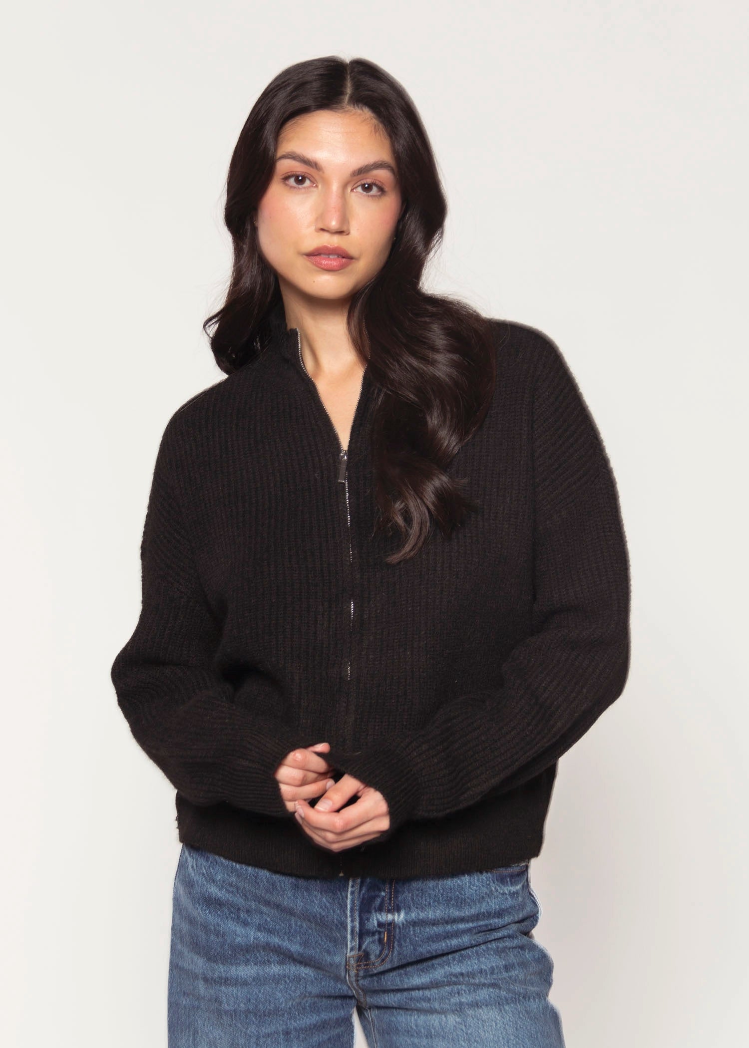 swatch_Black ilma zipper cardigan sweaters