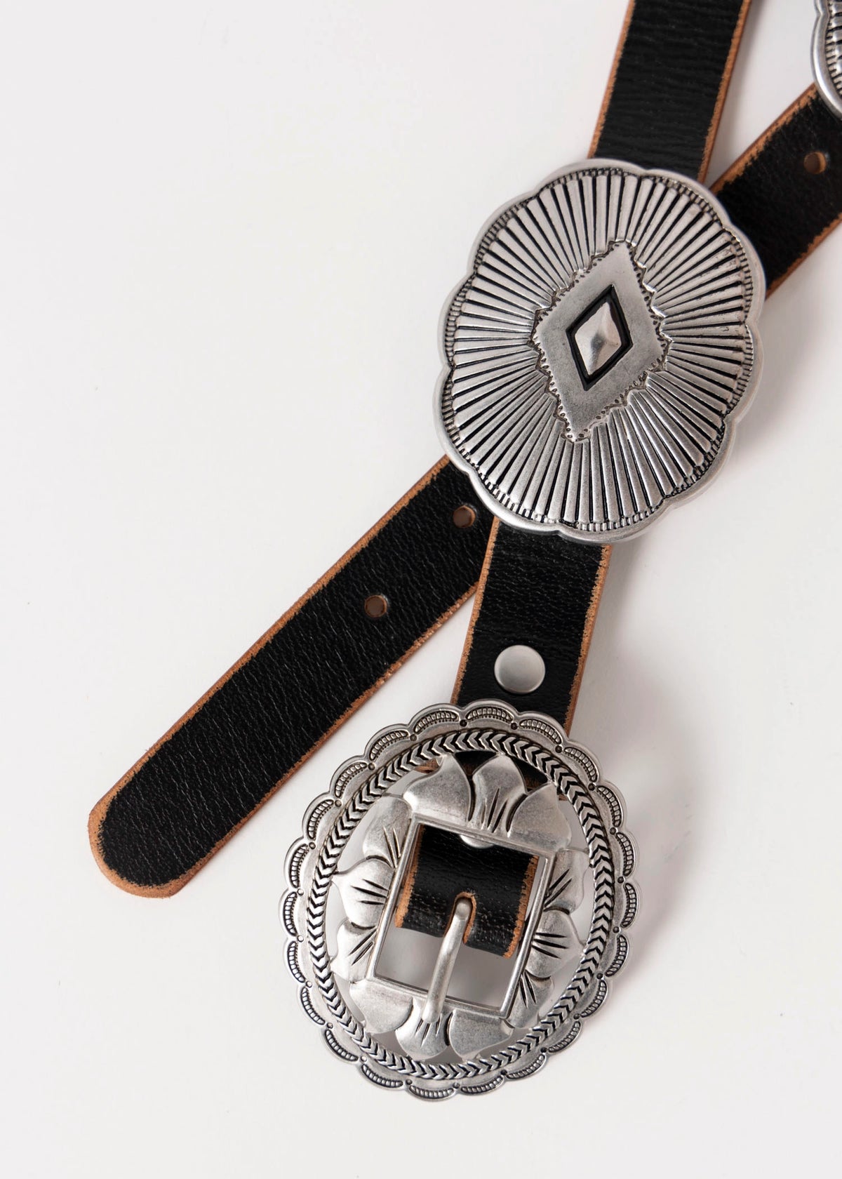 swatch_Black conchos leather distressed western belt
