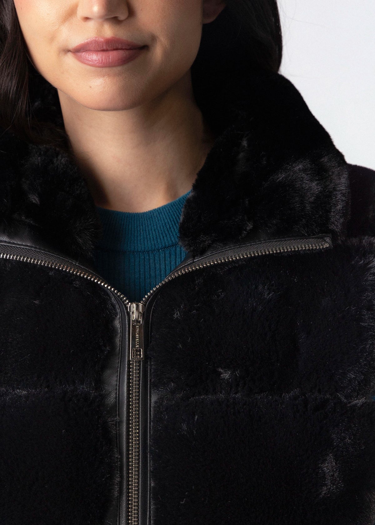 swatch_Black rino and pelle may faux fur vest