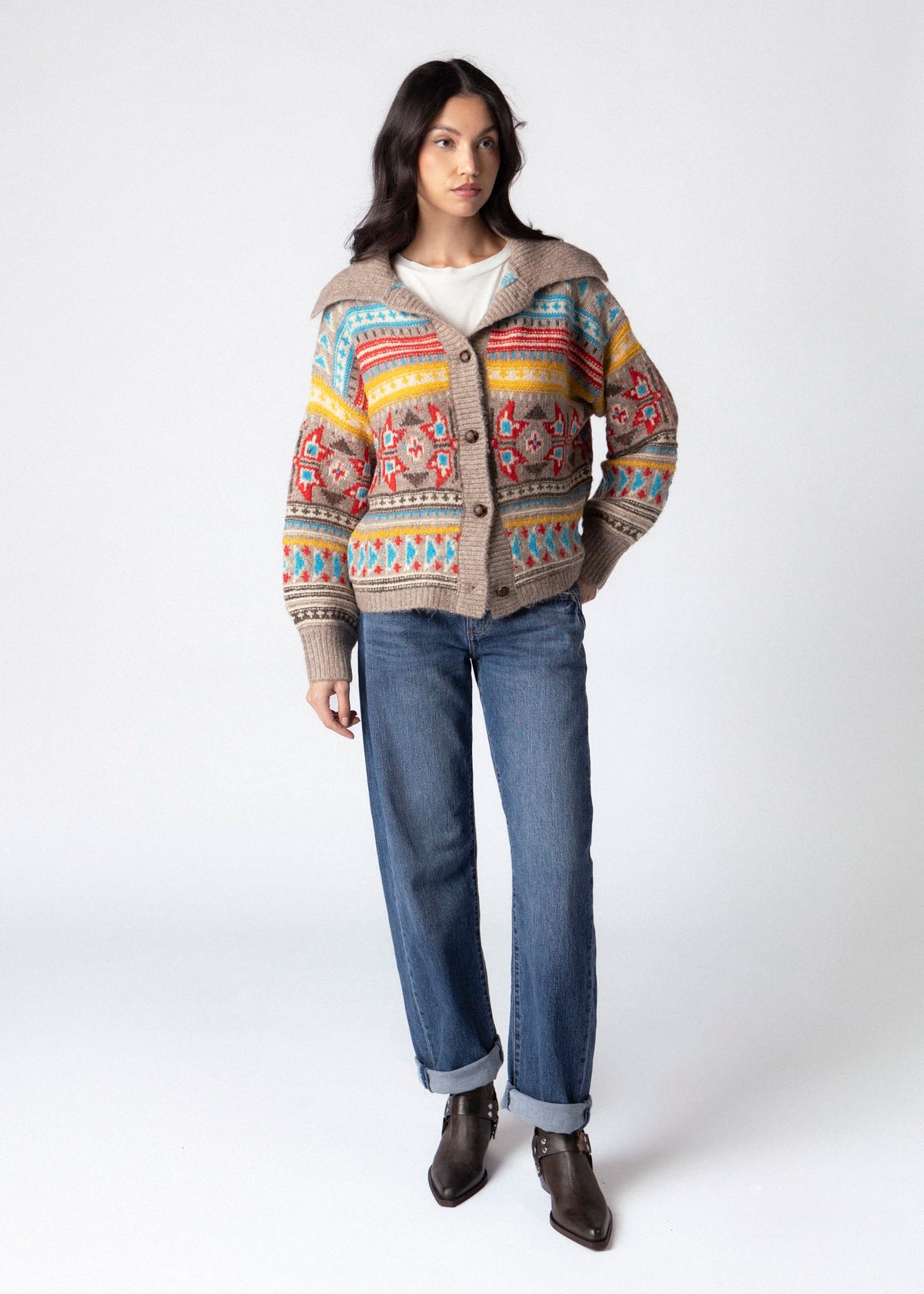 swatch_Multi fair isle button front cardigan