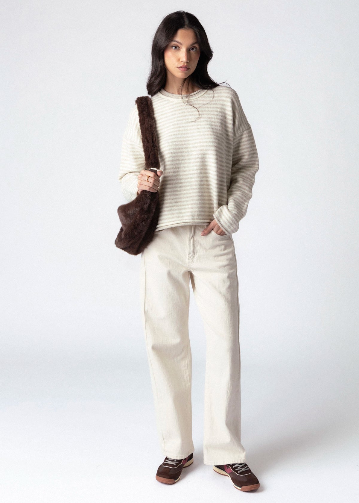 swatch_Oatmeal striped roll neck layered sweater