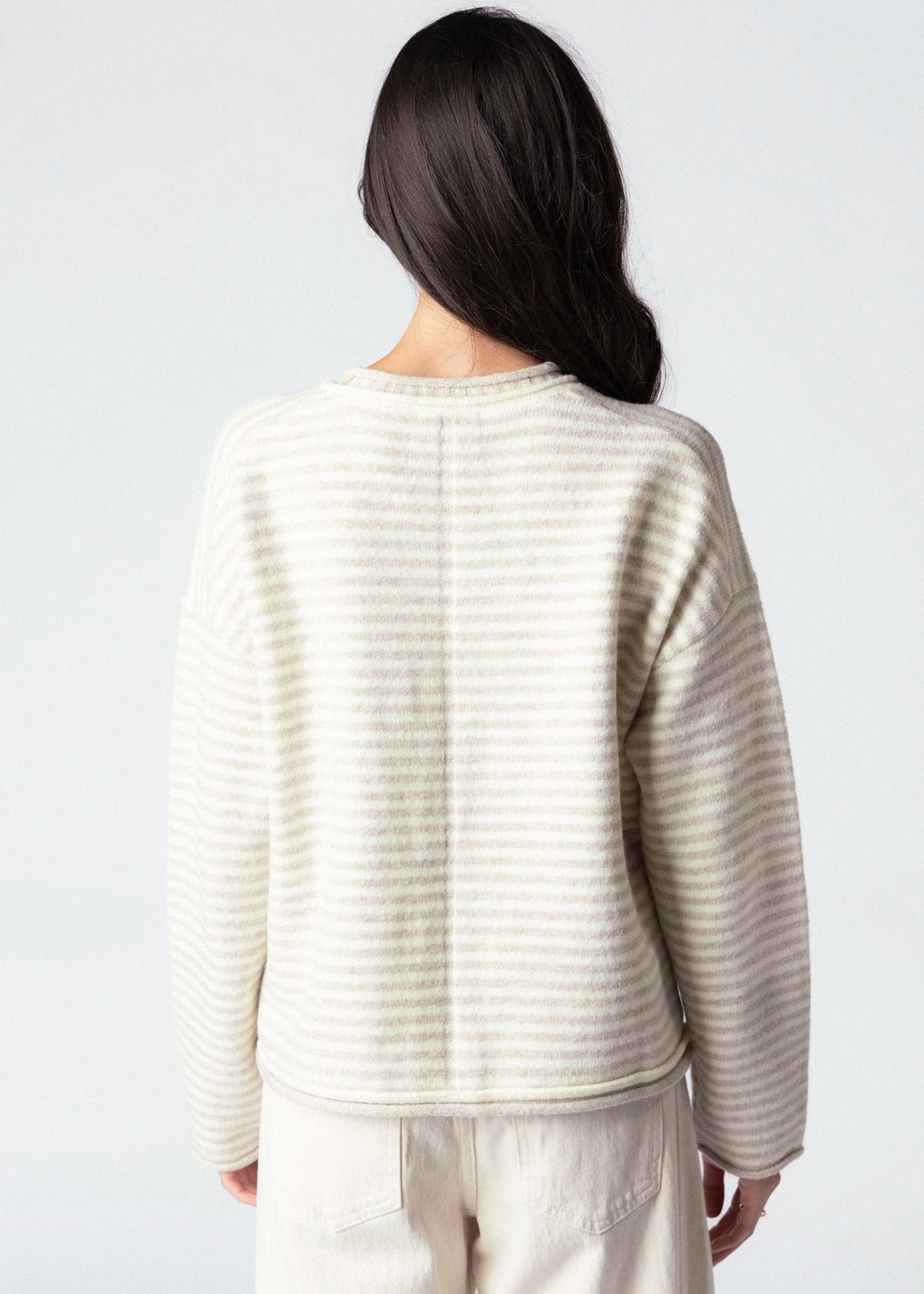 swatch_Oatmeal striped roll neck layered sweater