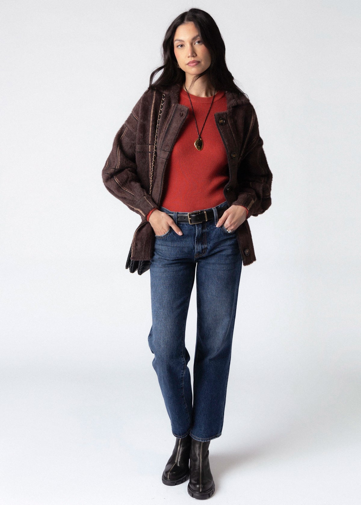 swatch_Oak Multi sage the label lola plaid sweater jacket