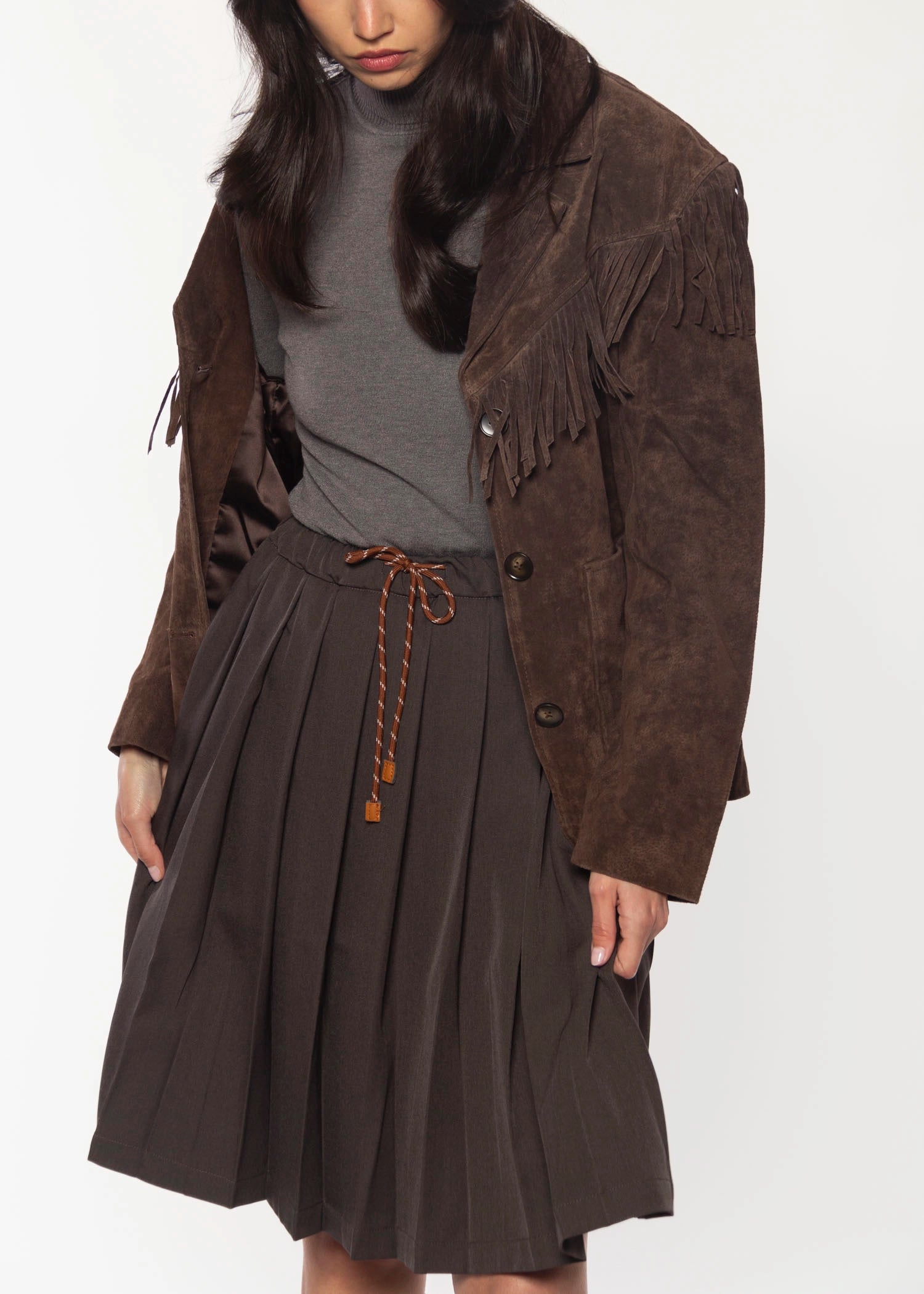 swatch_Charcoal drawstring pleated skirt