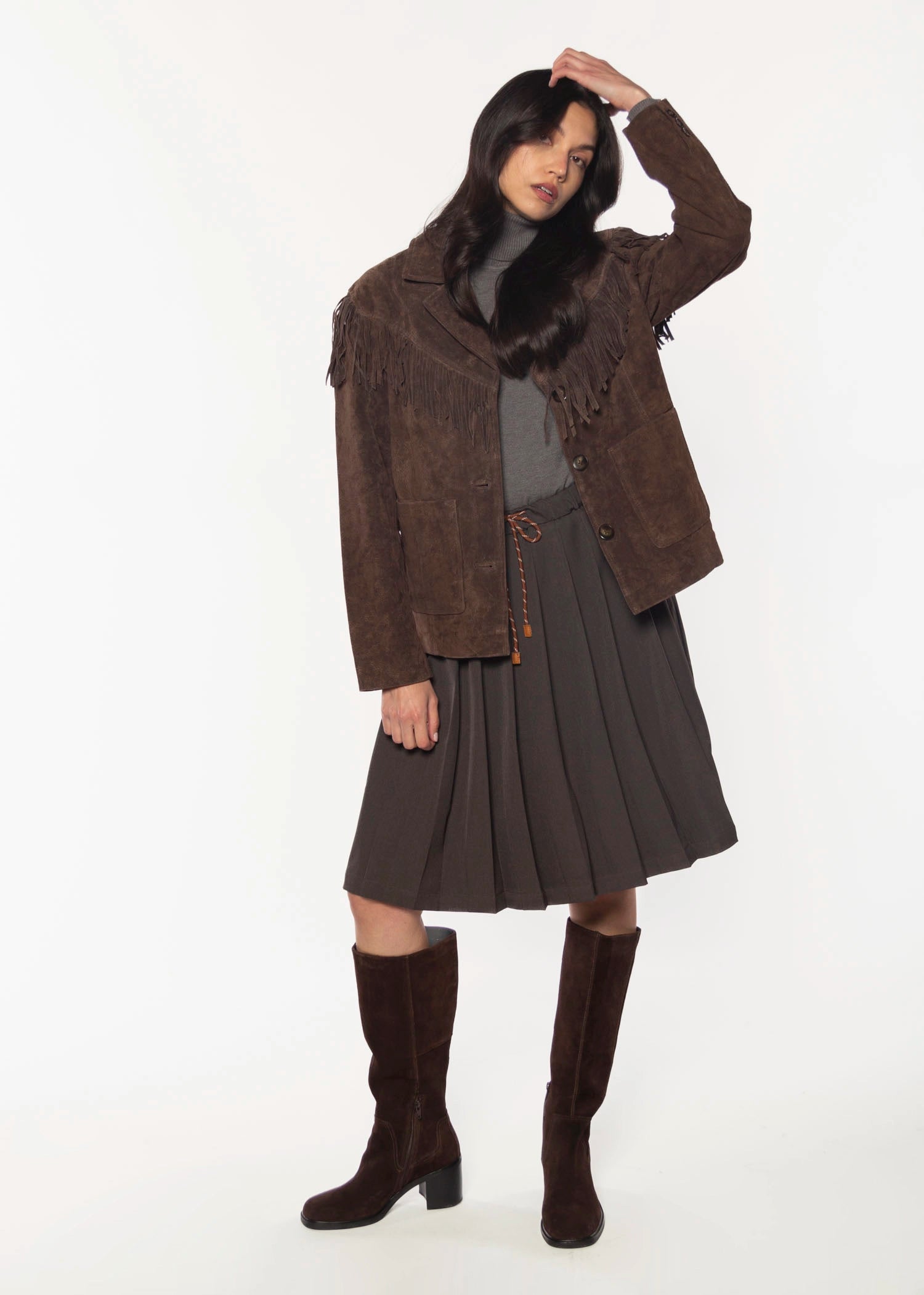 swatch_Charcoal drawstring pleated skirt