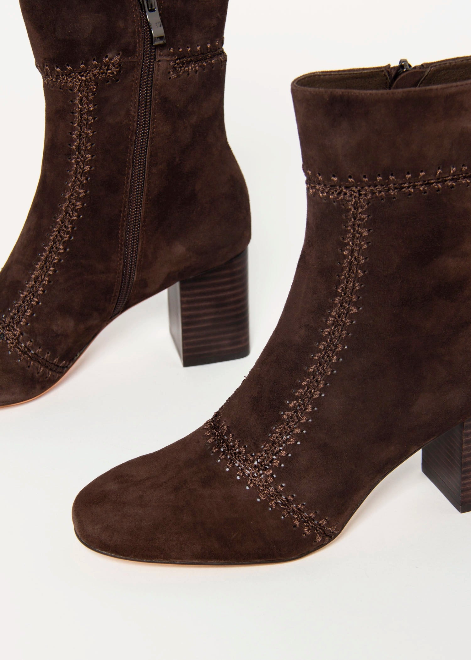 swatch_Chocolate Suede story heeled boots shoes