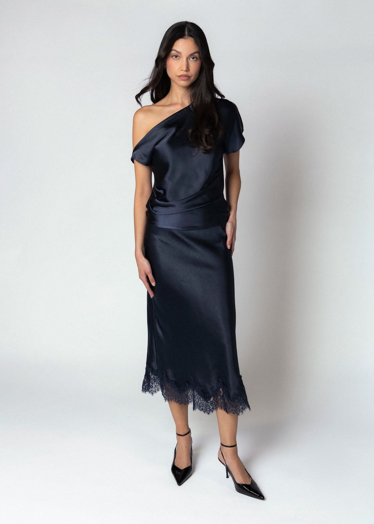 swatch_Navy greylin nina satin skirt with lace trim