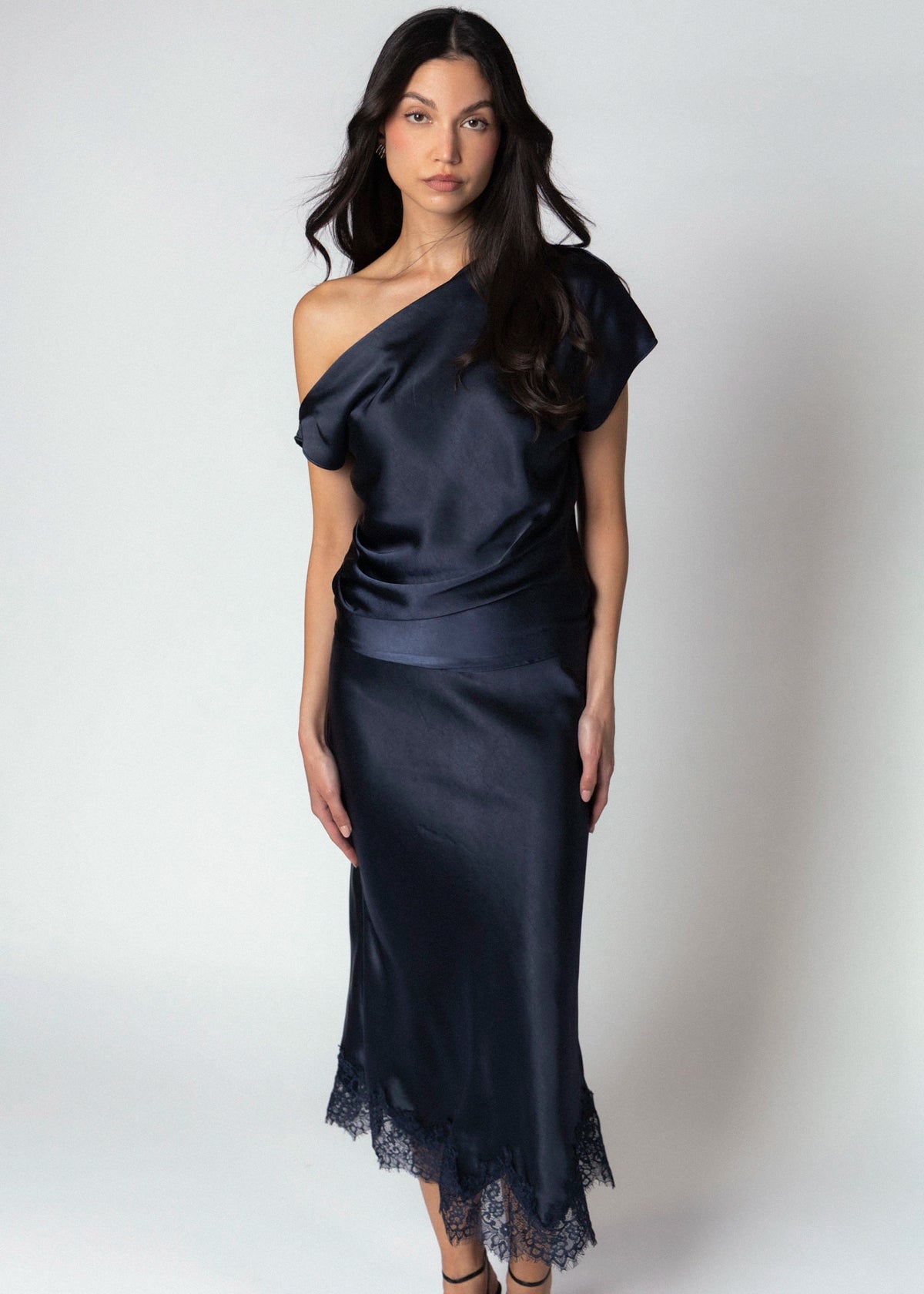 swatch_Navy greylin nina satin skirt with lace trim