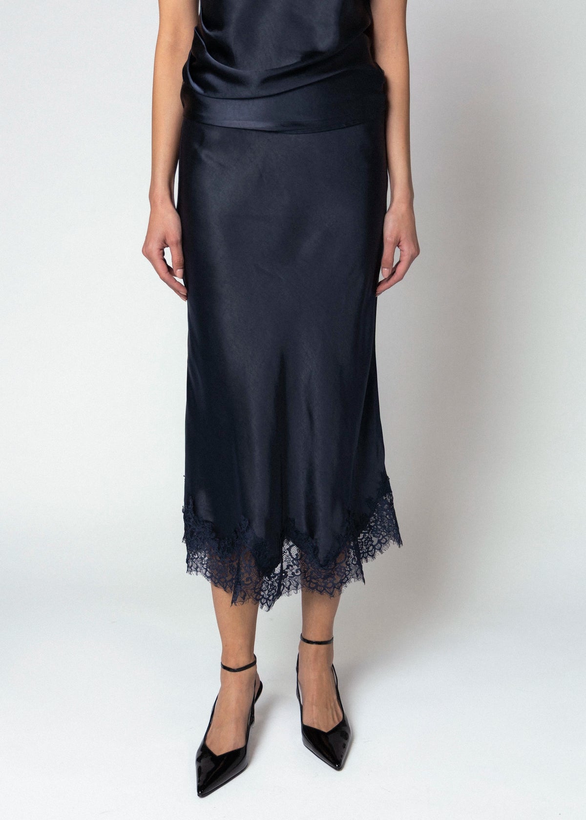 swatch_Navy greylin nina satin skirt with lace trim