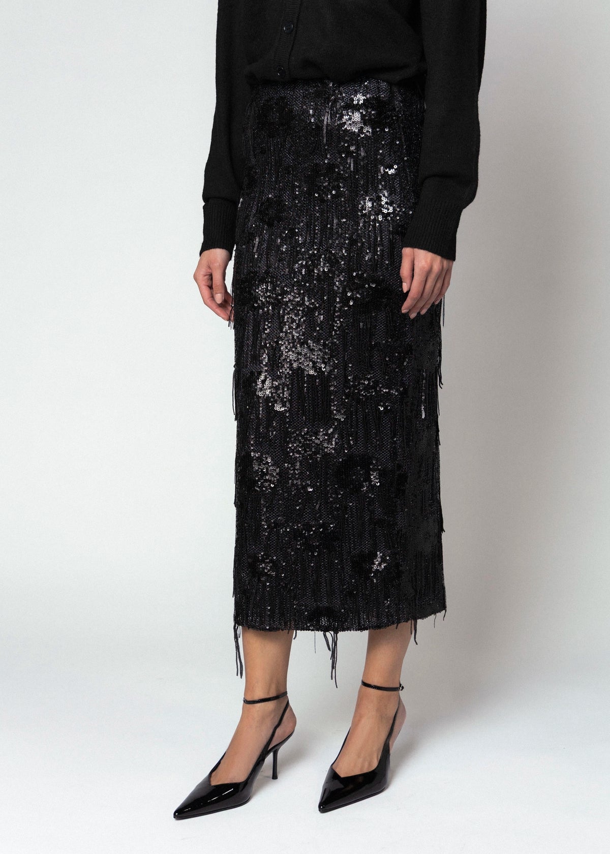swatch_Black fifteen twenty arden sequin midi skirt