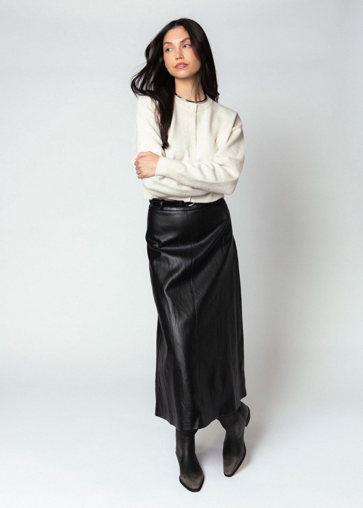 swatch_Black fifteen twenty bodie faux leather midi skirt