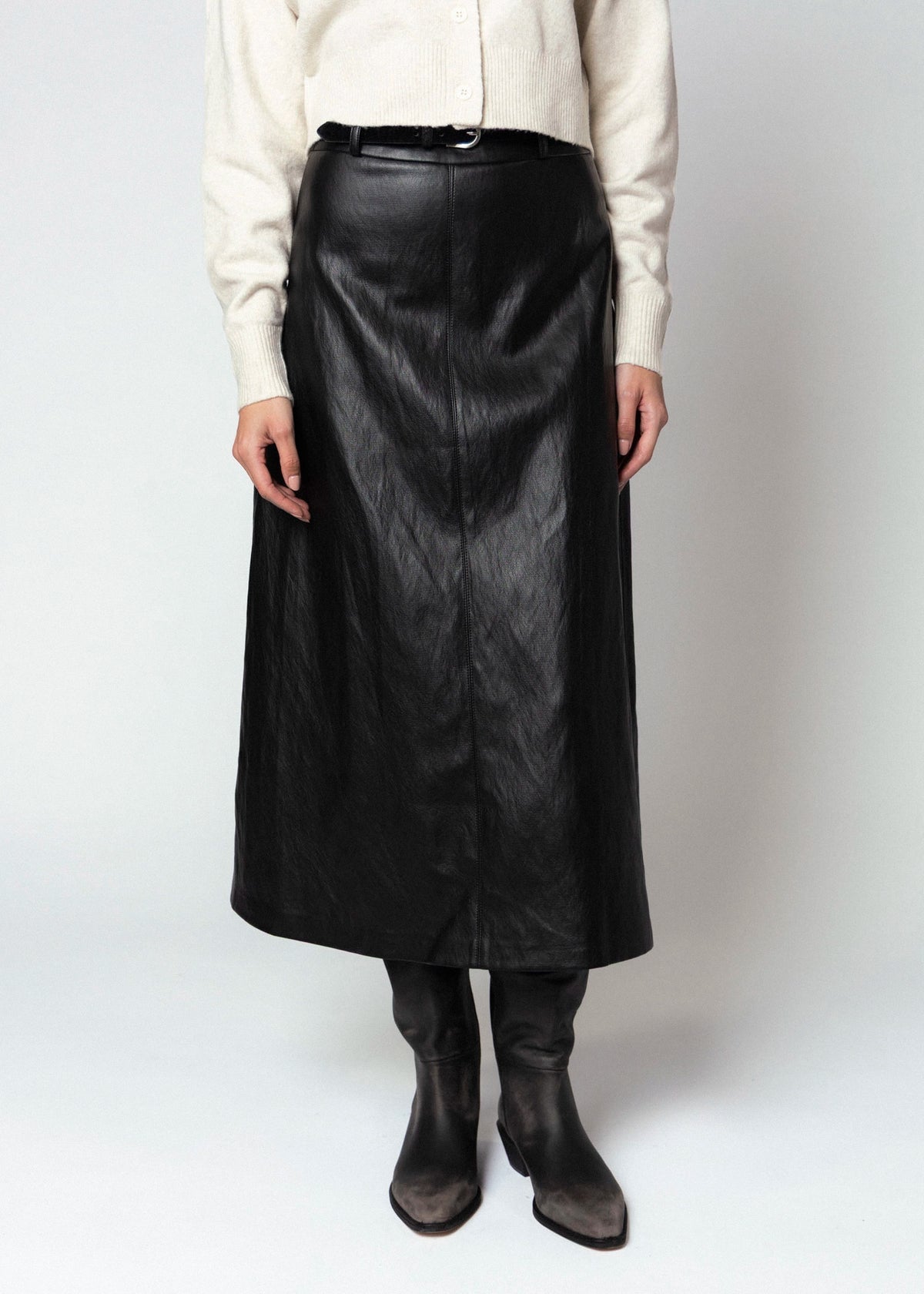 swatch_Black fifteen twenty bodie faux leather midi skirt