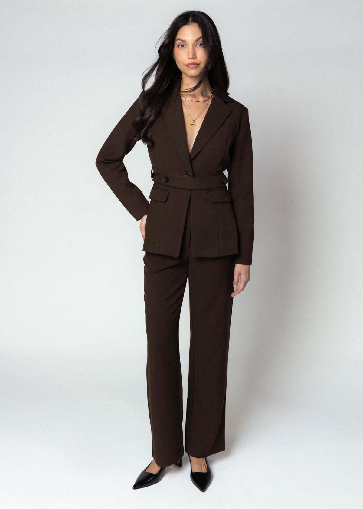 swatch_Cocoa greylin zuri cinched blazer with belt