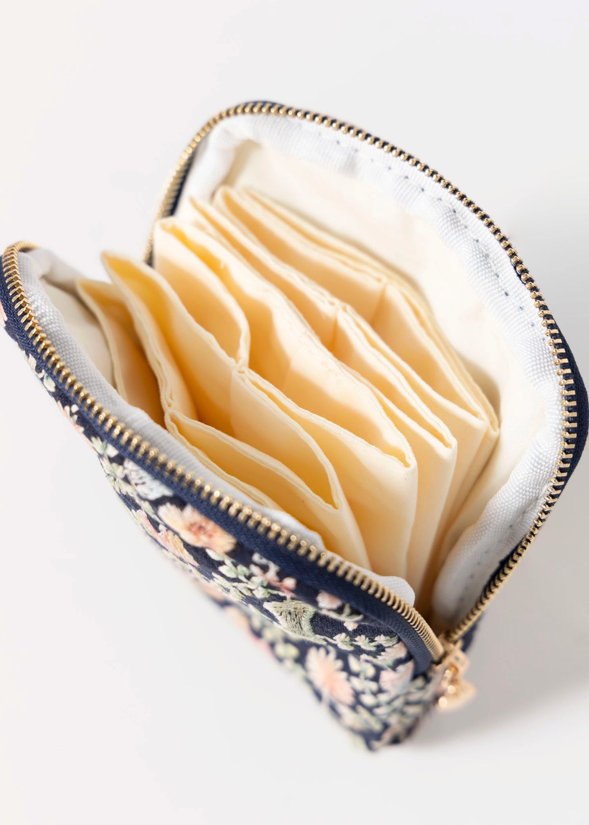 swatch_Navy floral embroidered travel jewelry case