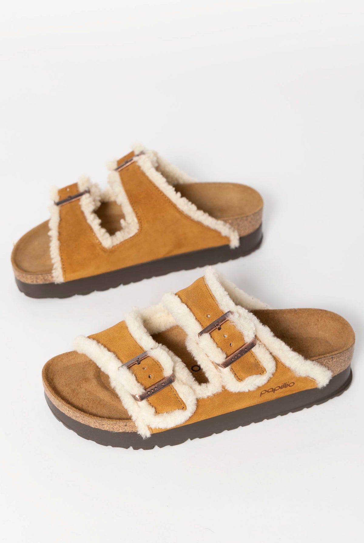 swatch_Brown Suede papillio by birkenstock arizona teddy platform sandal