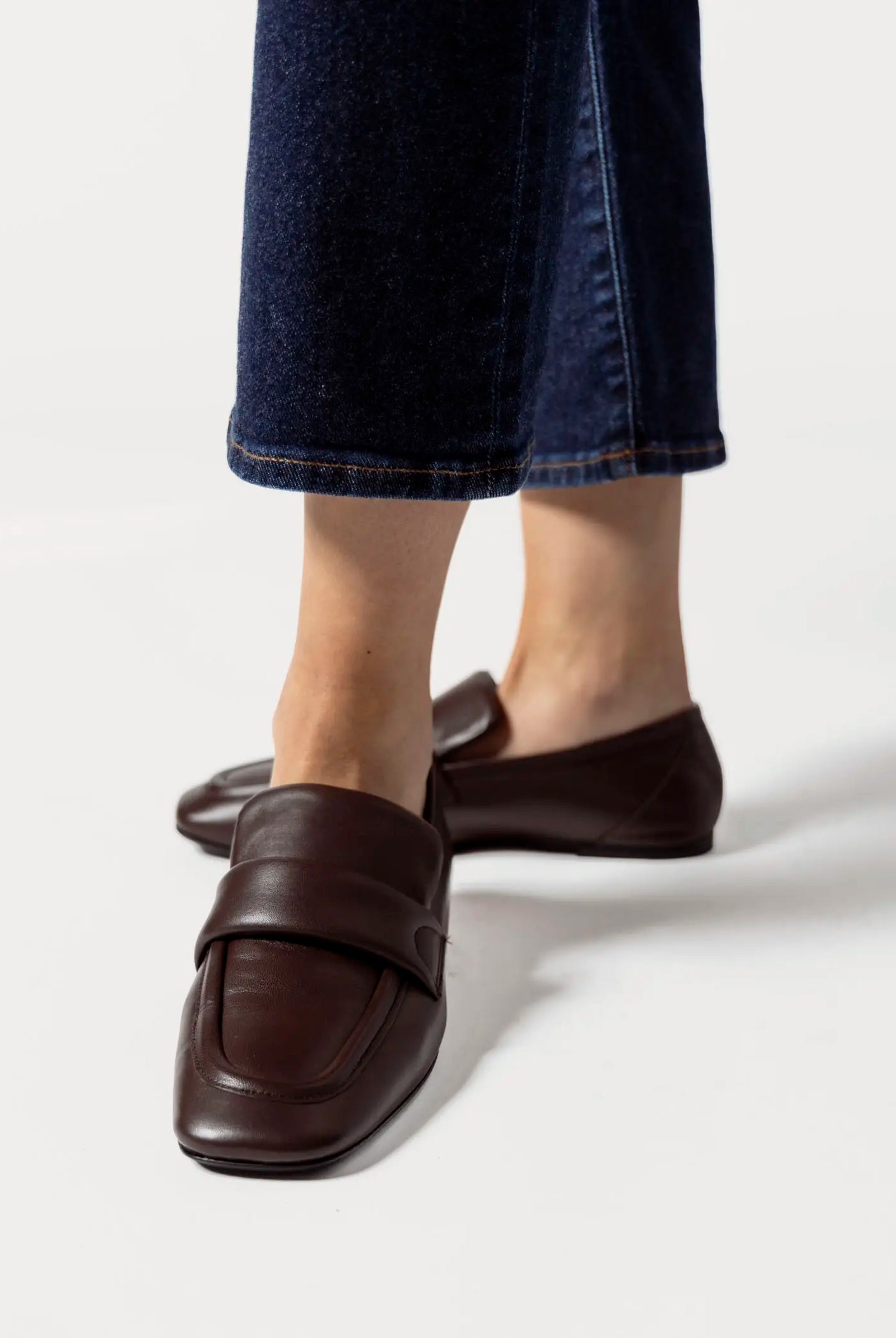 swatch_dark brown leather leather loafer flat shoes