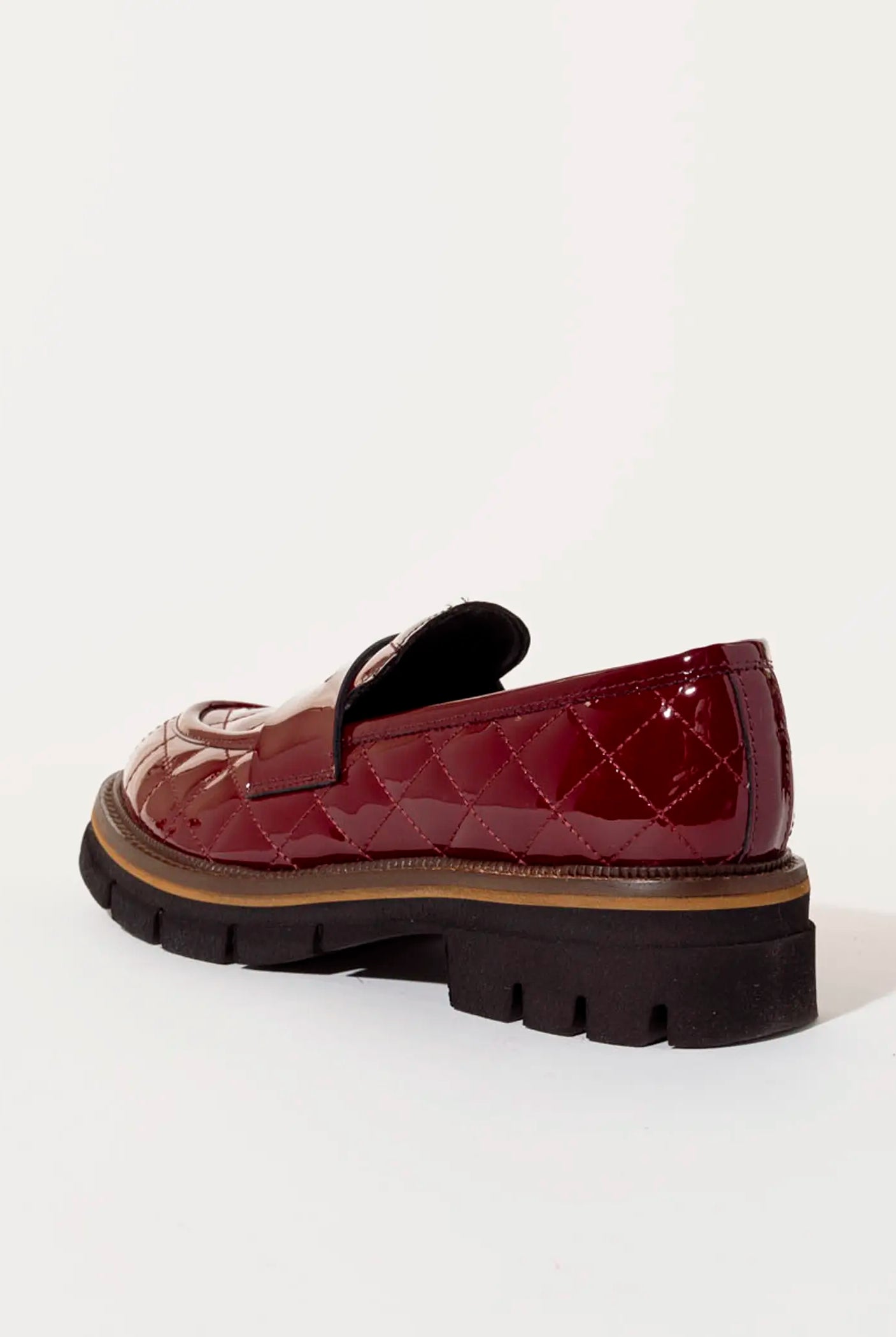 swatch_wine patent quilted leather loafer flat shoes