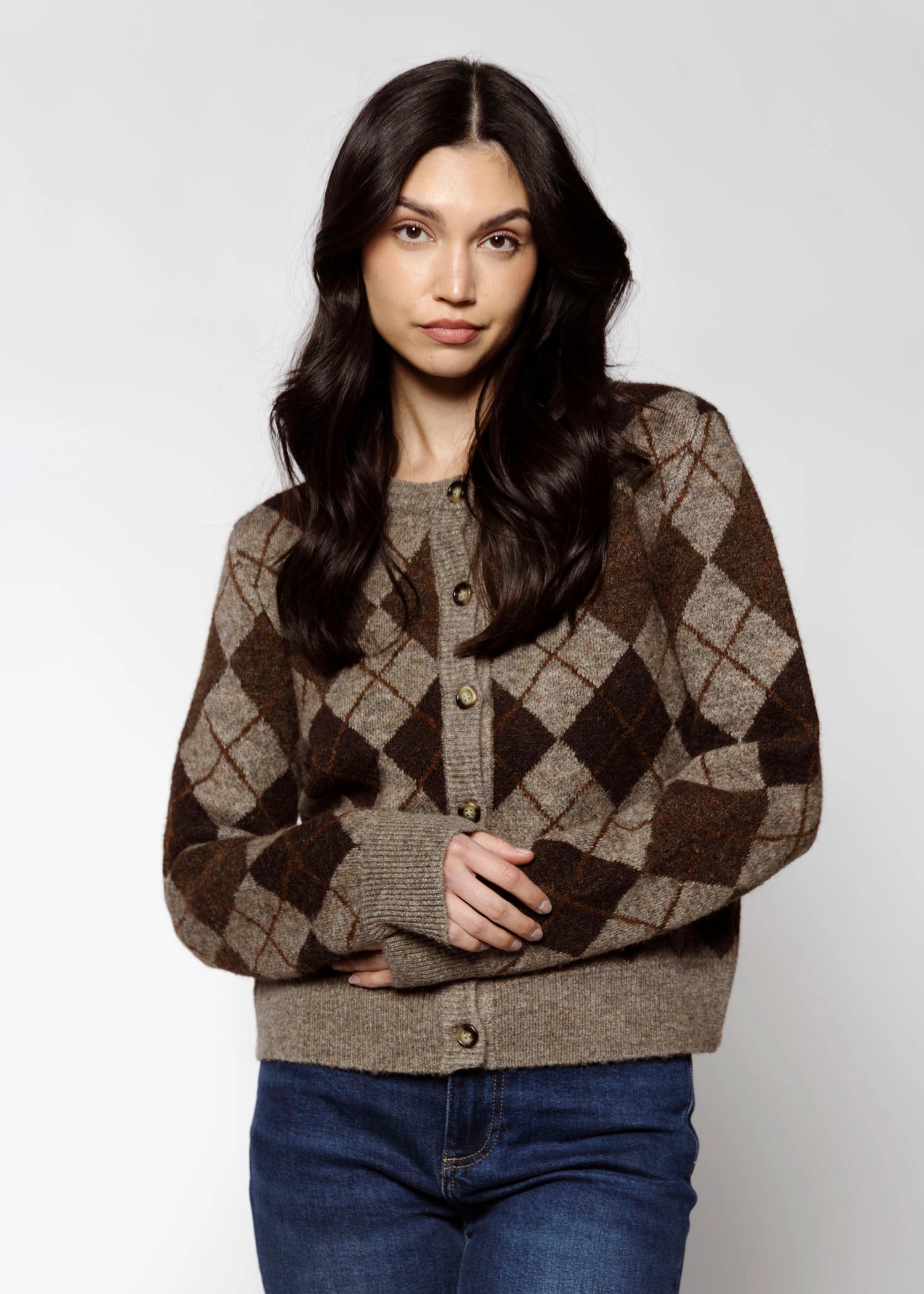 swatch_Chocolate/Grey argyle sweater cardigans