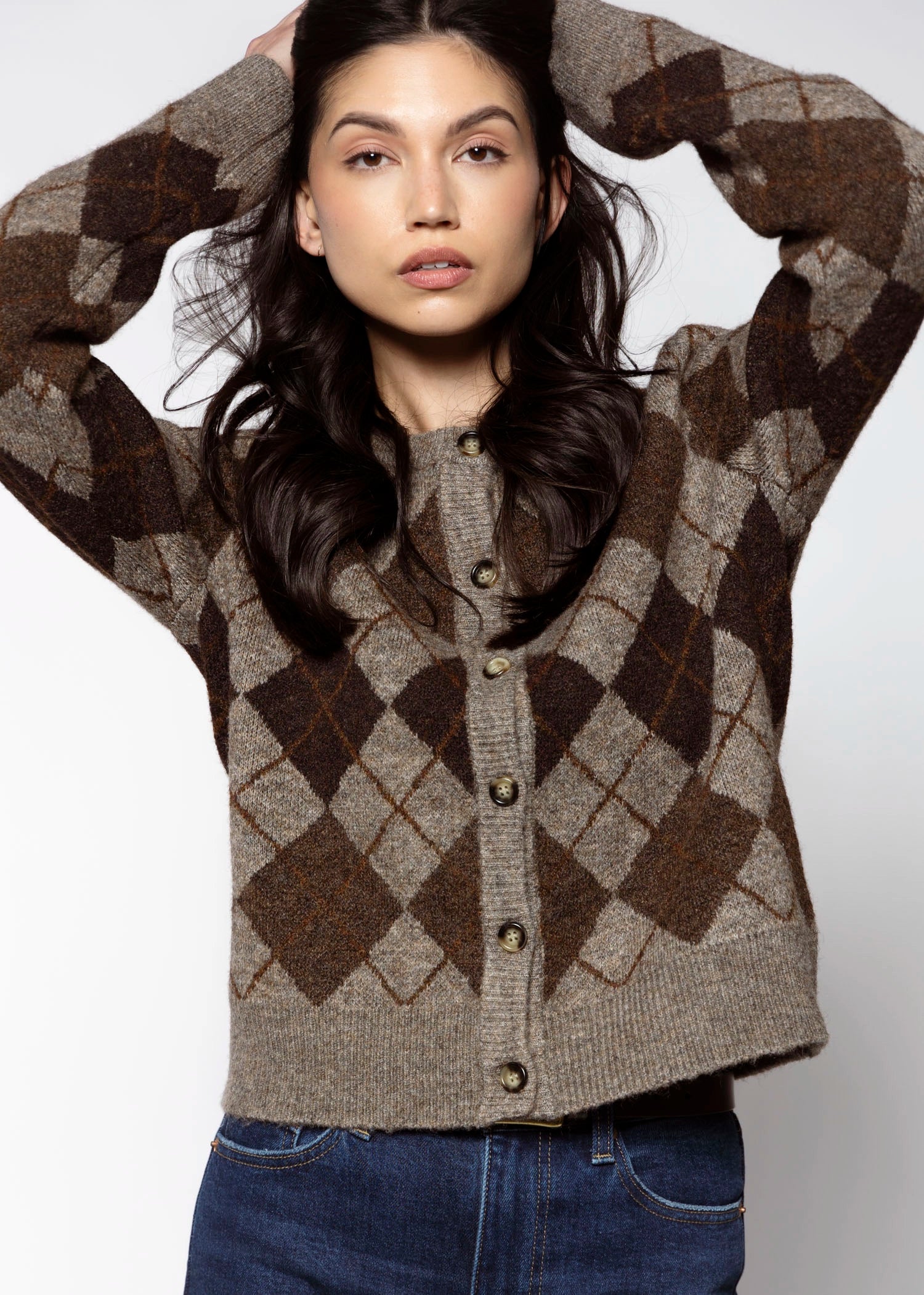 swatch_Chocolate/Grey argyle sweater cardigans