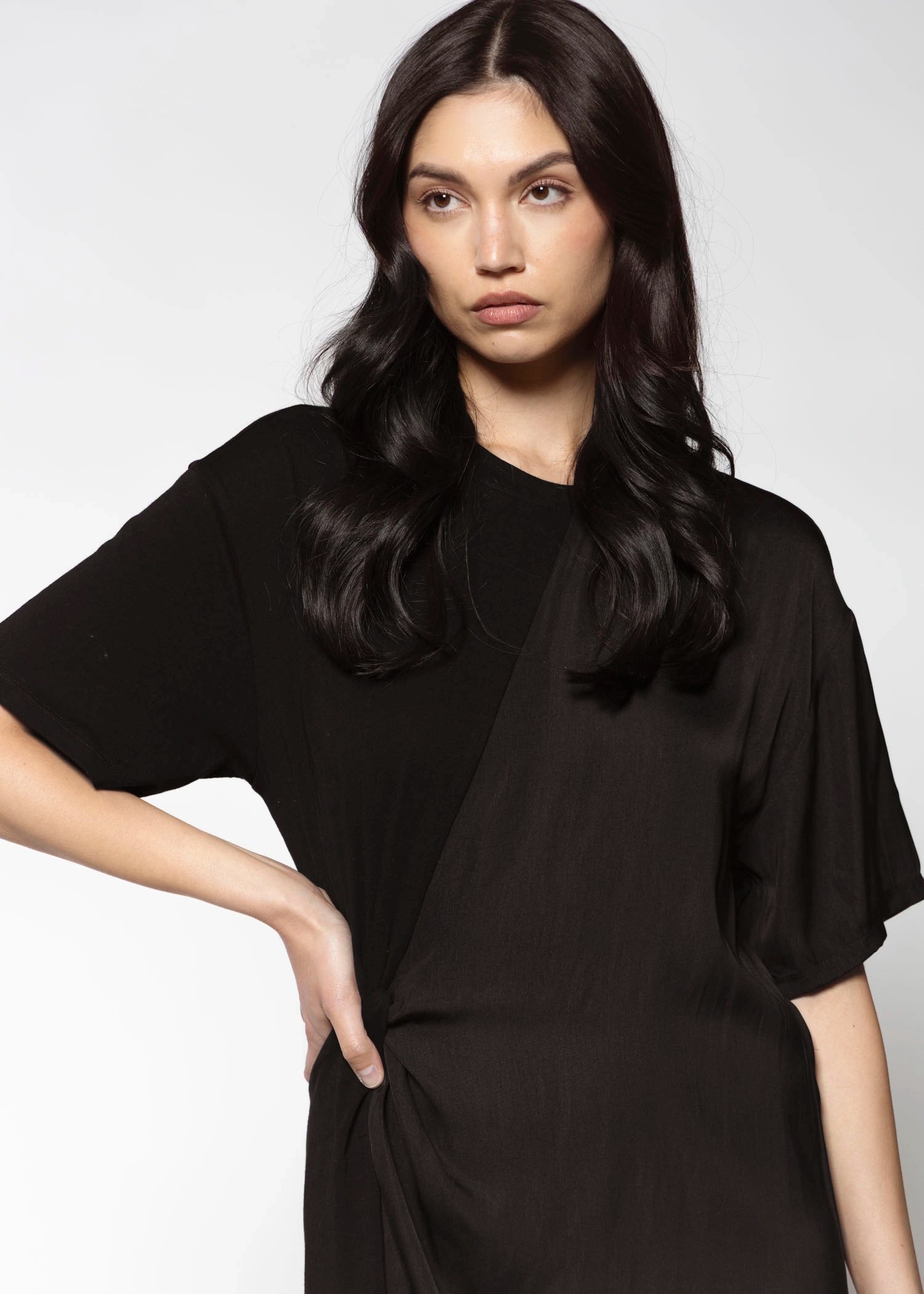 swatch_Black satin mix tshirt dress