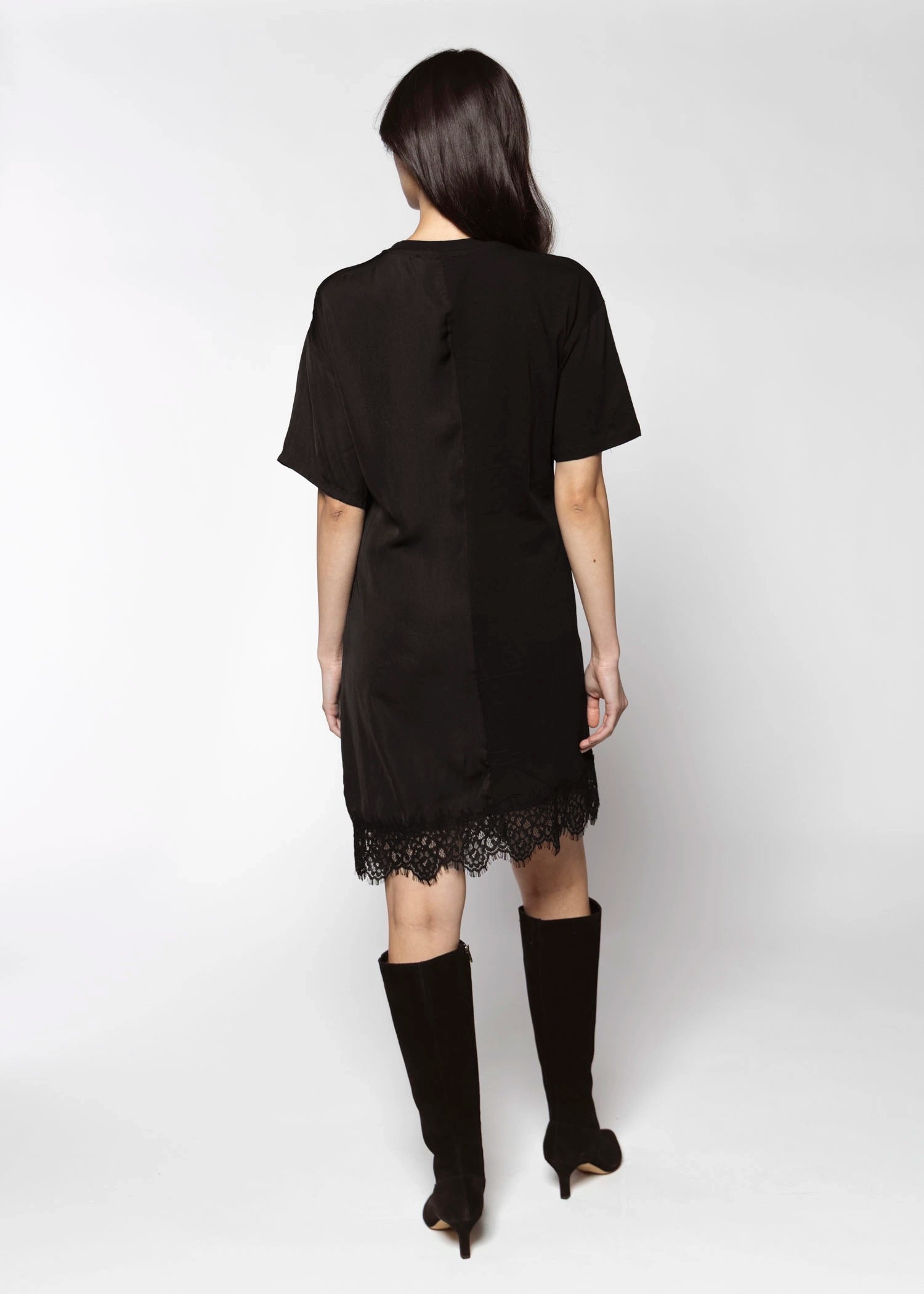 swatch_Black satin mix tshirt dress