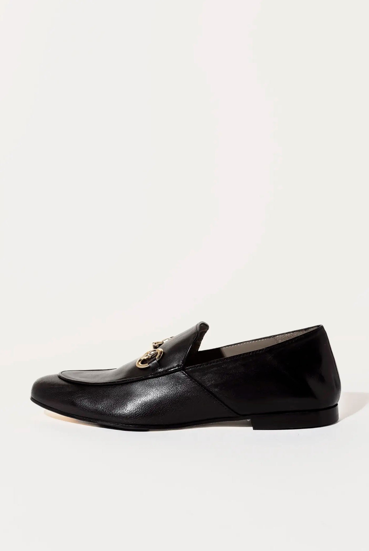 swatch_black leather loafer with bit flat shoes