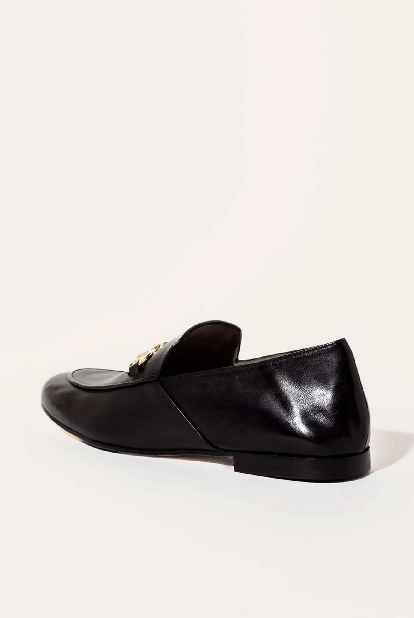 swatch_black leather loafer with bit flat shoes
