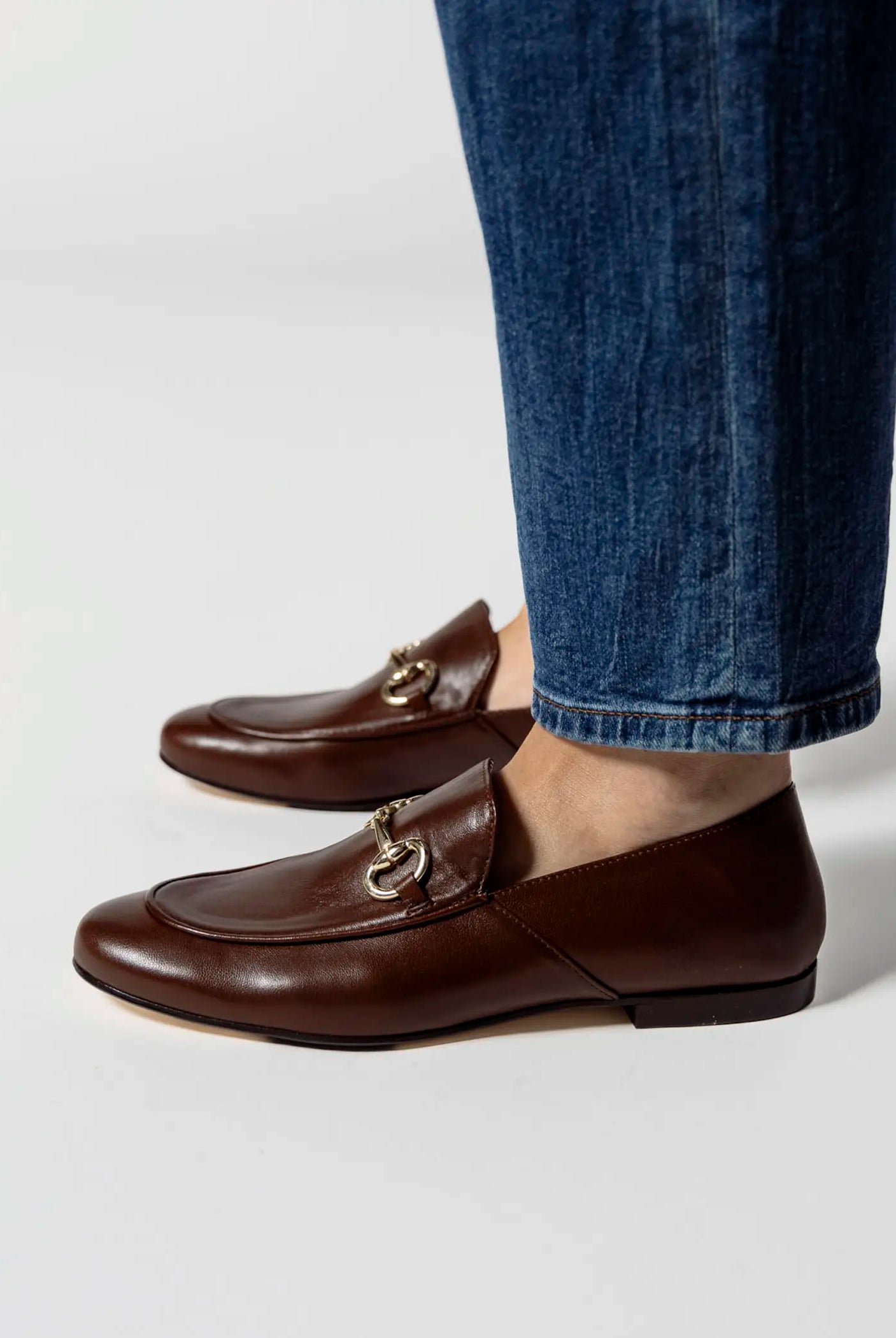 swatch_brown leather loafer with bit flat shoes