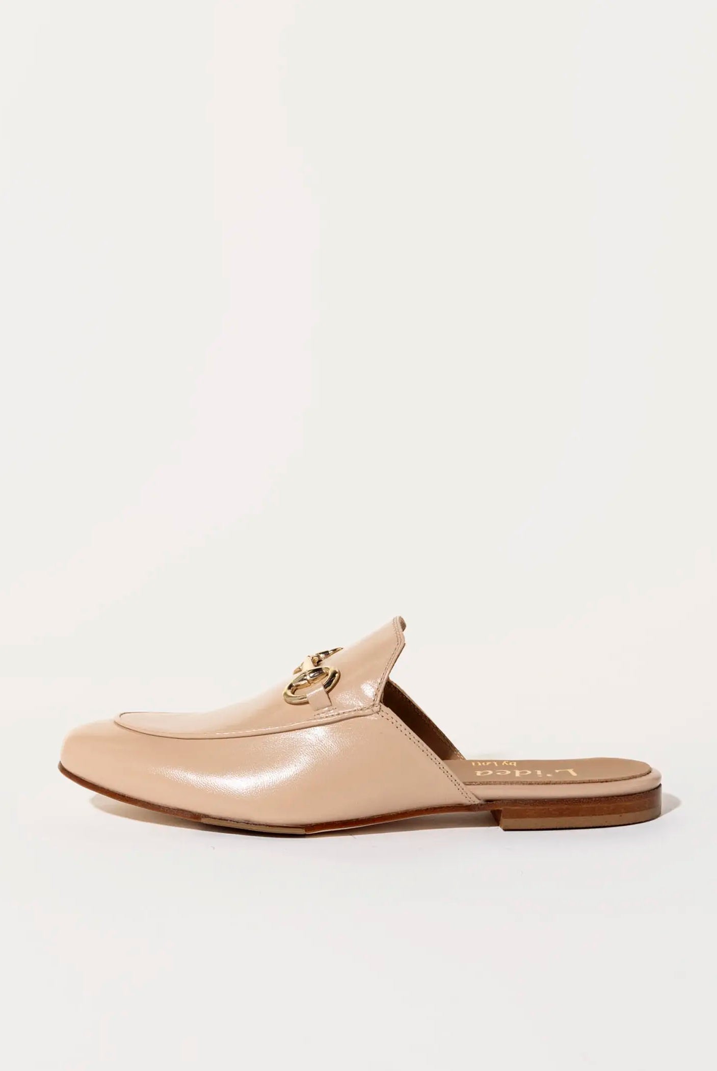 swatch_ecru leather leather mule with bit flat shoes