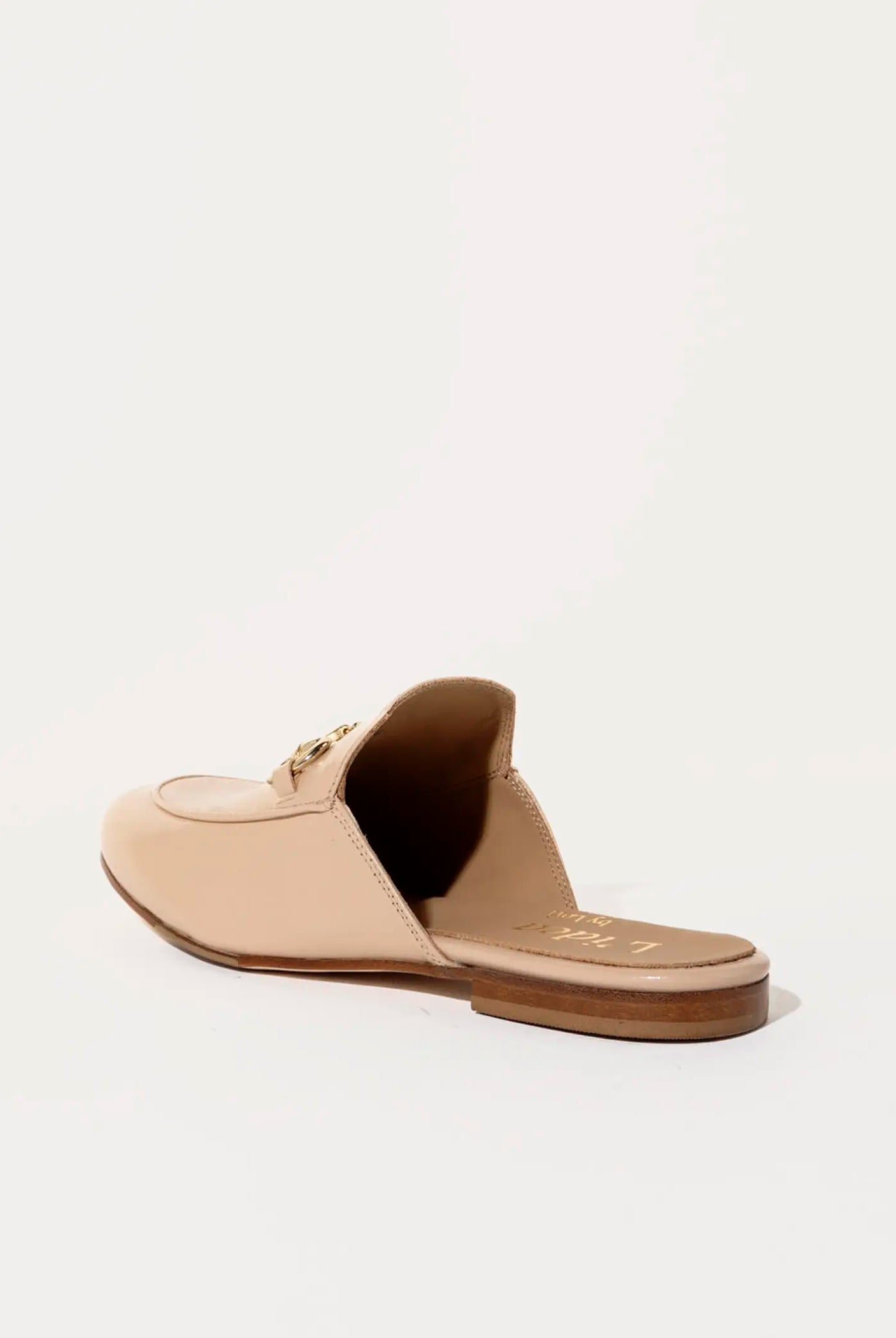 swatch_ecru leather leather mule with bit flat shoes