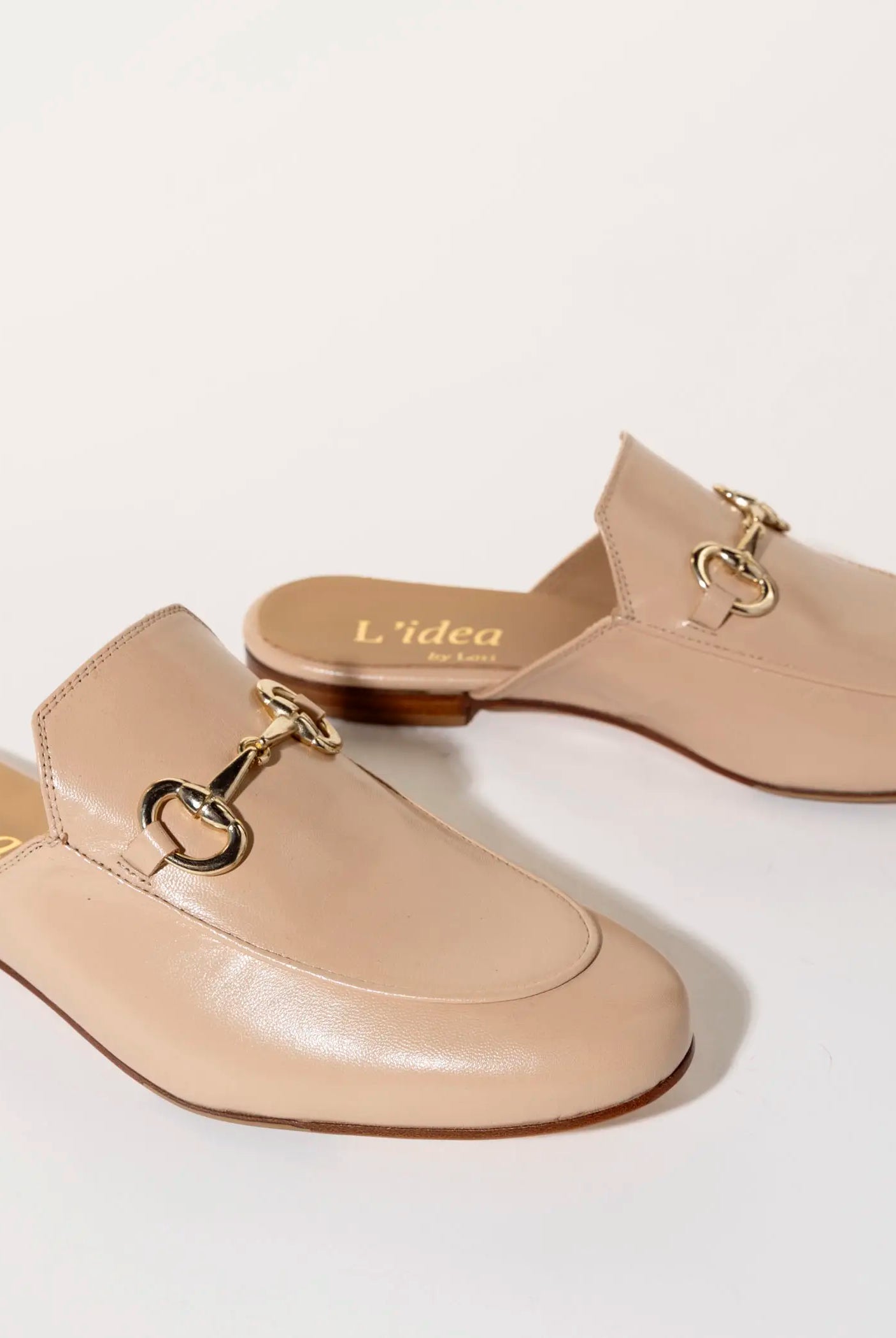 swatch_ecru leather leather mule with bit flat shoes