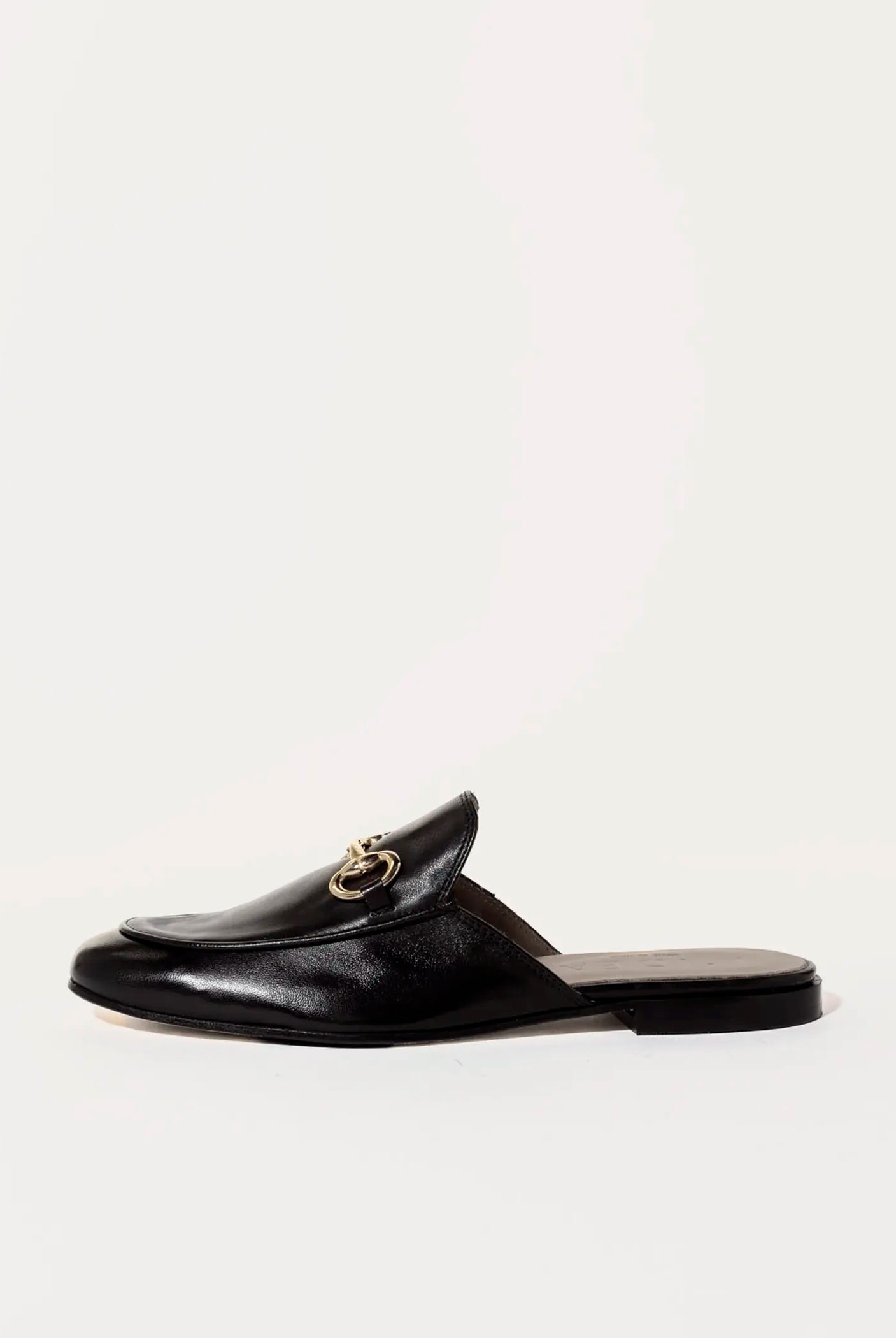 swatch_black leather leather mule with bit flat shoes