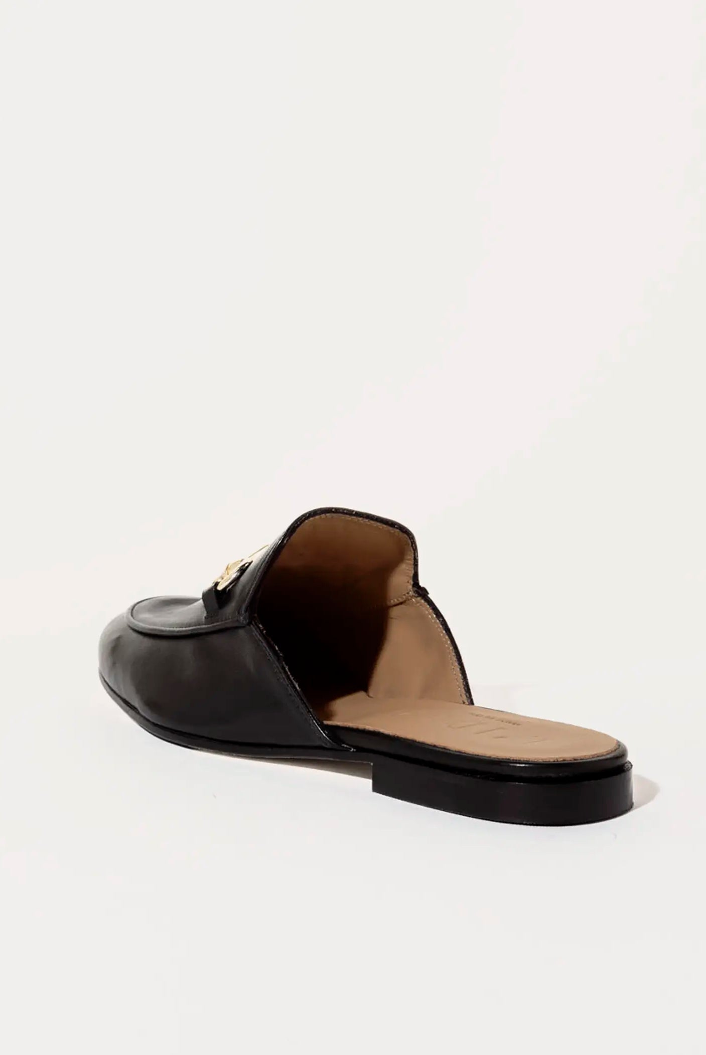 swatch_black leather leather mule with bit flat shoes
