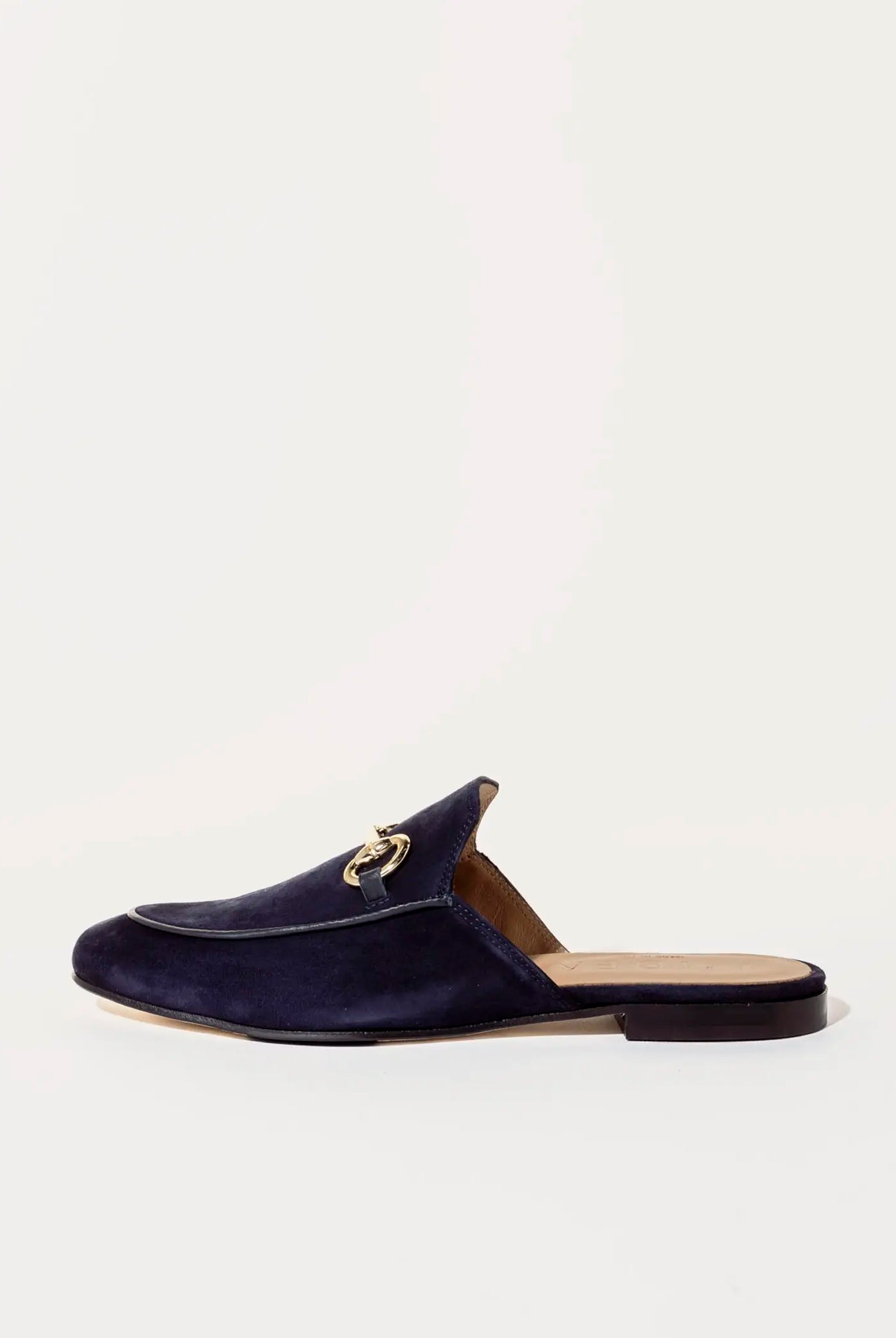 swatch_navy suede suede mule with bit flat shoes