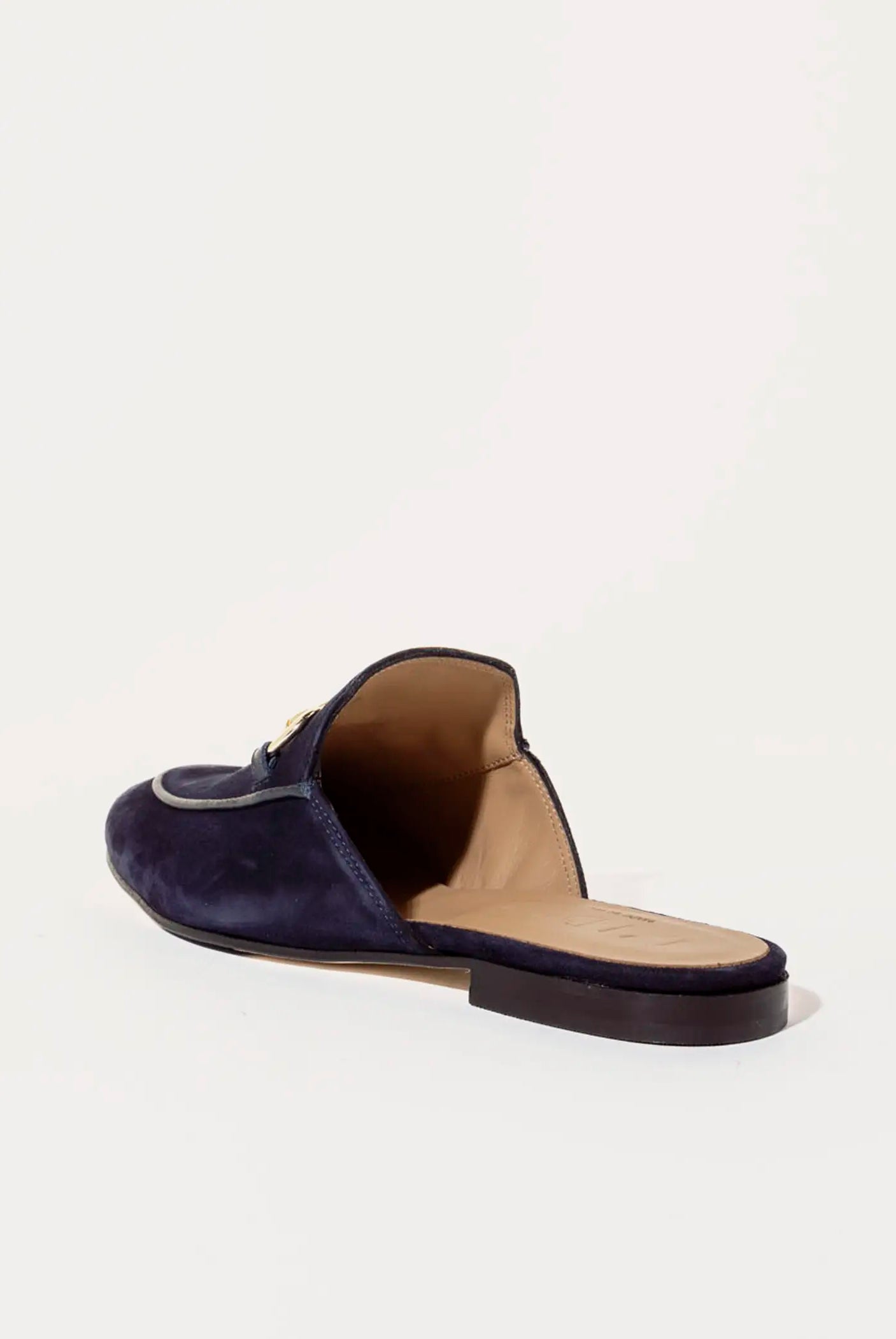 swatch_navy suede suede mule with bit flat shoes