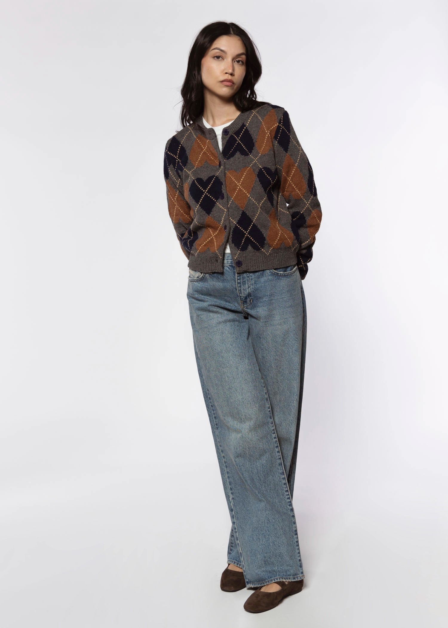 swatch_Brown Combo heart argyle cardigan sweaters