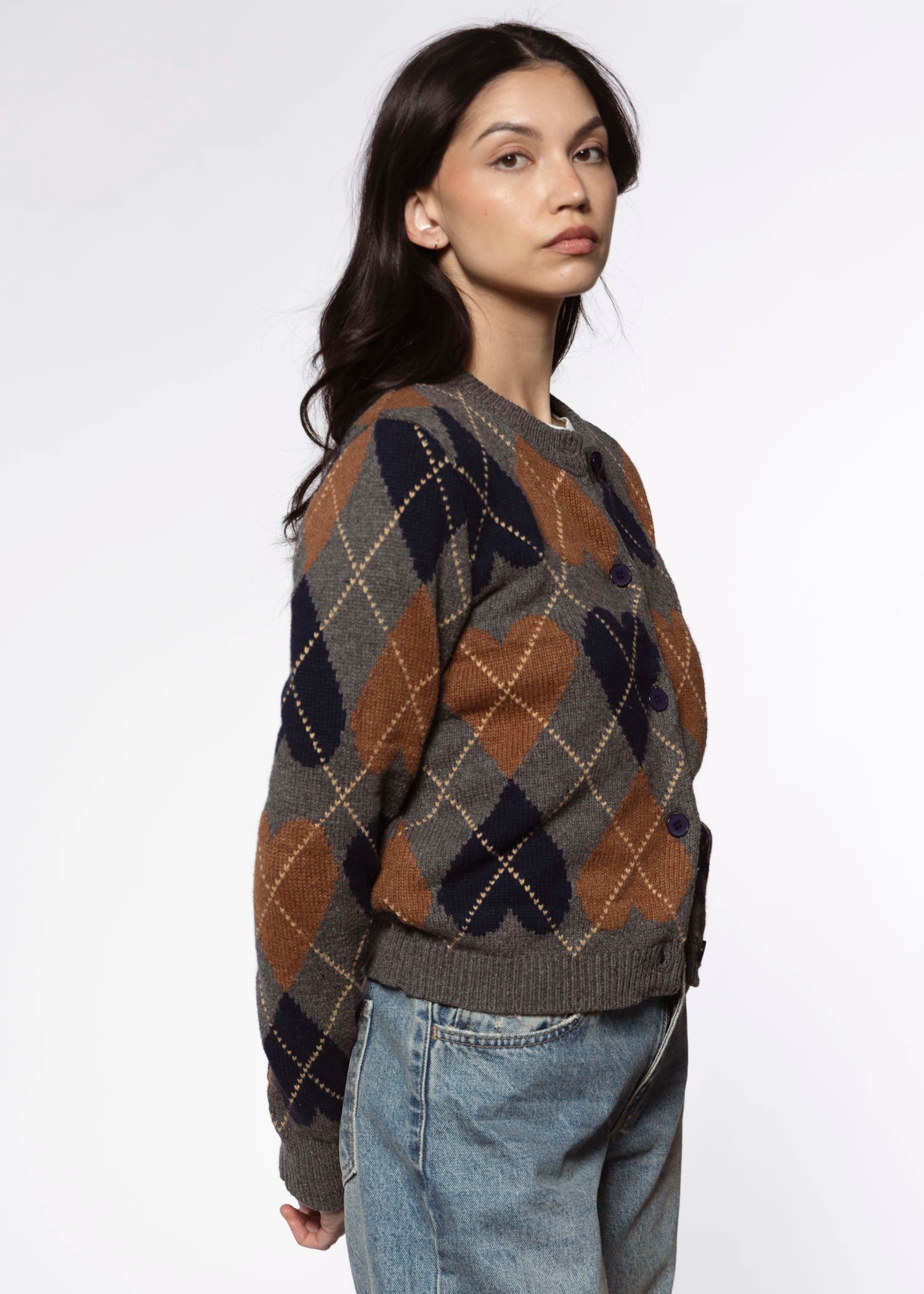 swatch_Brown Combo heart argyle cardigan sweaters