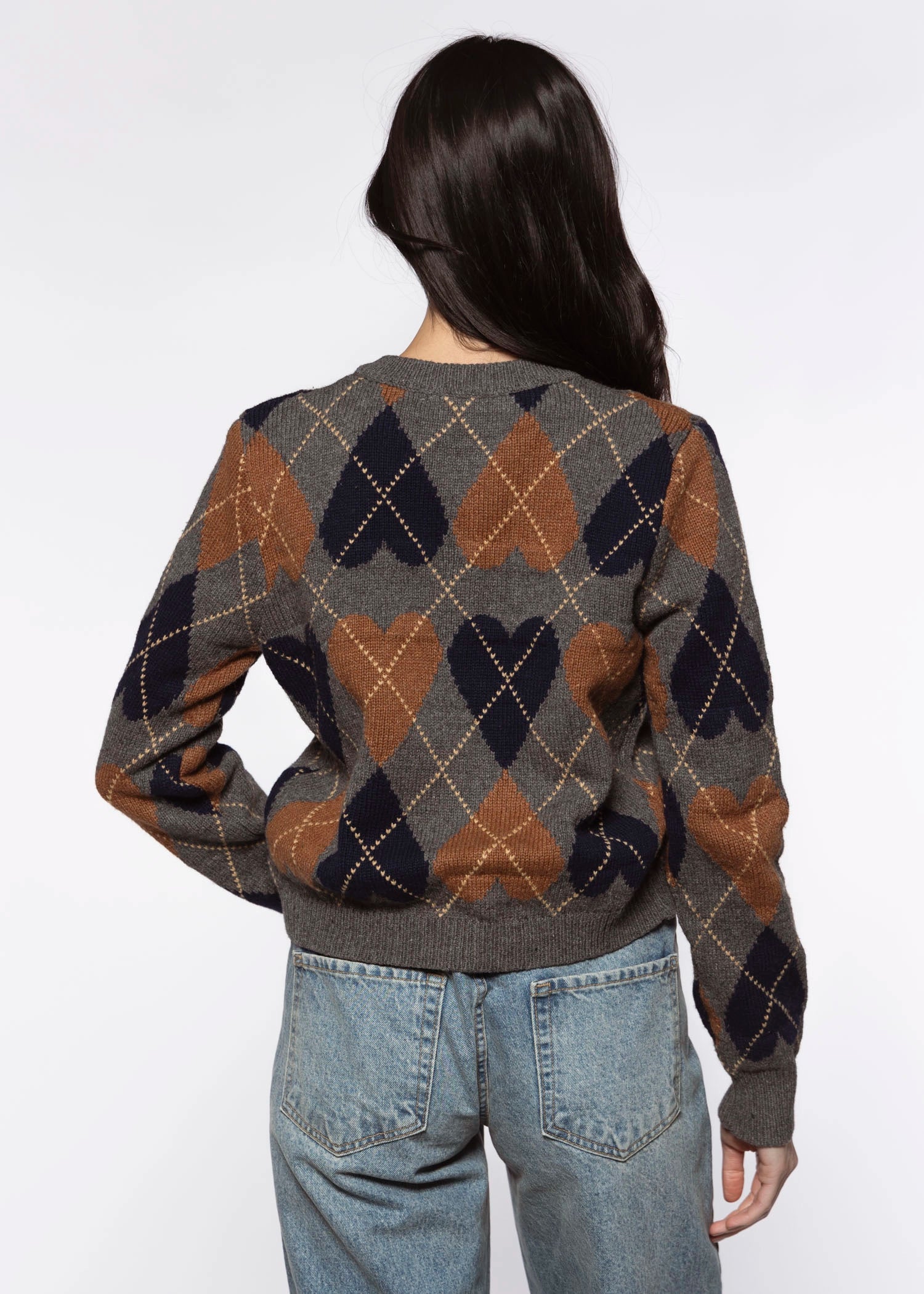 swatch_Brown Combo heart argyle cardigan sweaters