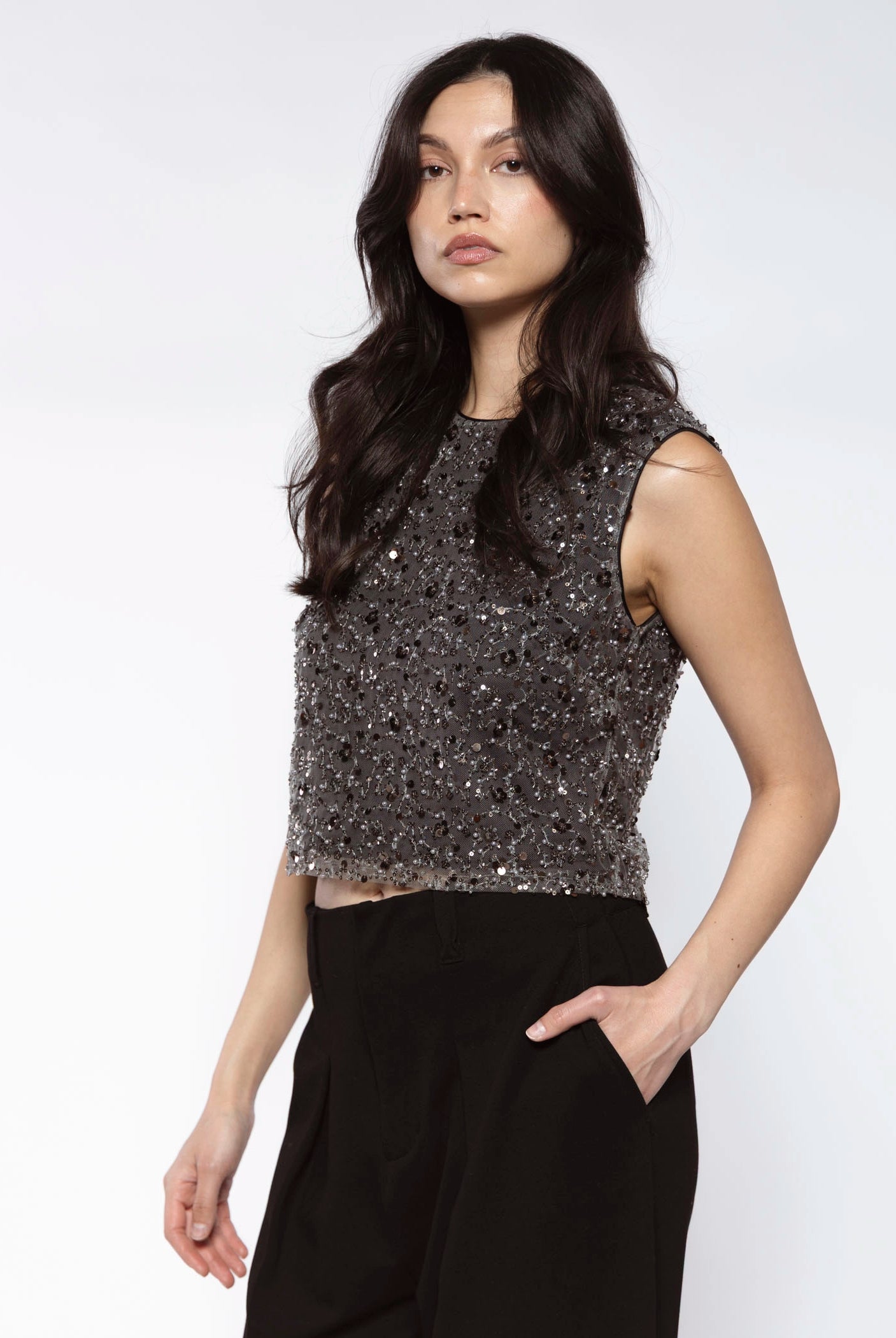 swatch_Gunmetal sequin mesh crop top