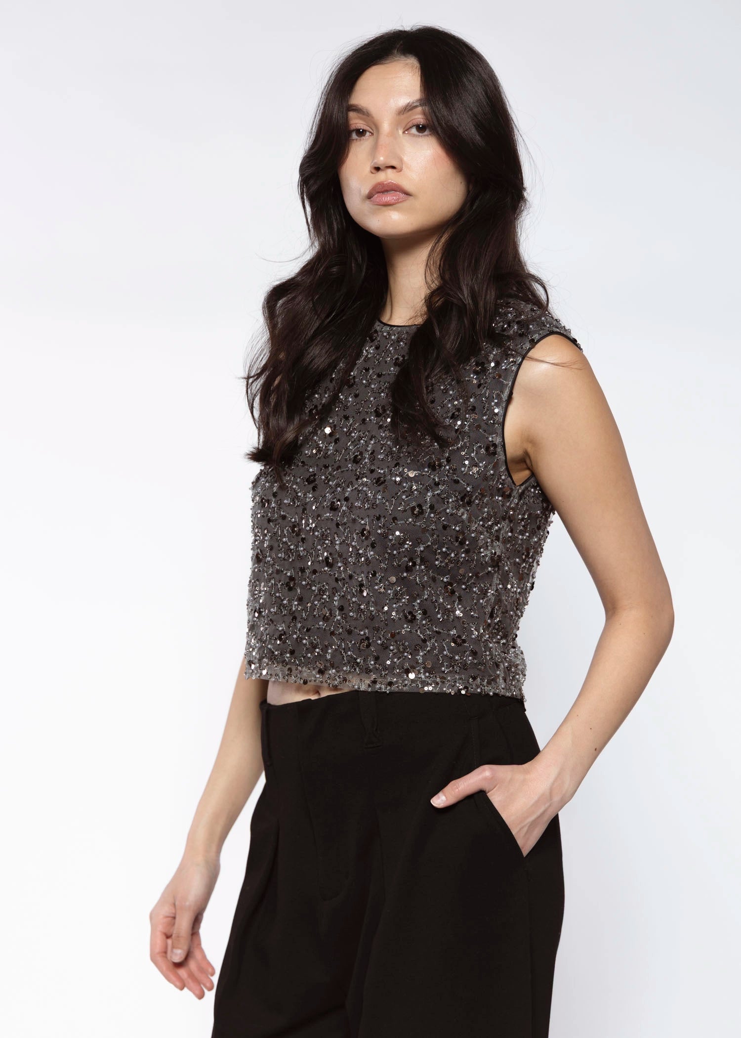 swatch_Gunmetal sequin mesh crop top