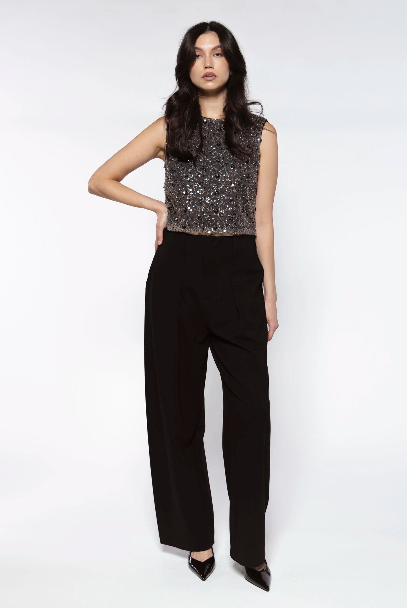 swatch_Gunmetal sequin mesh crop top