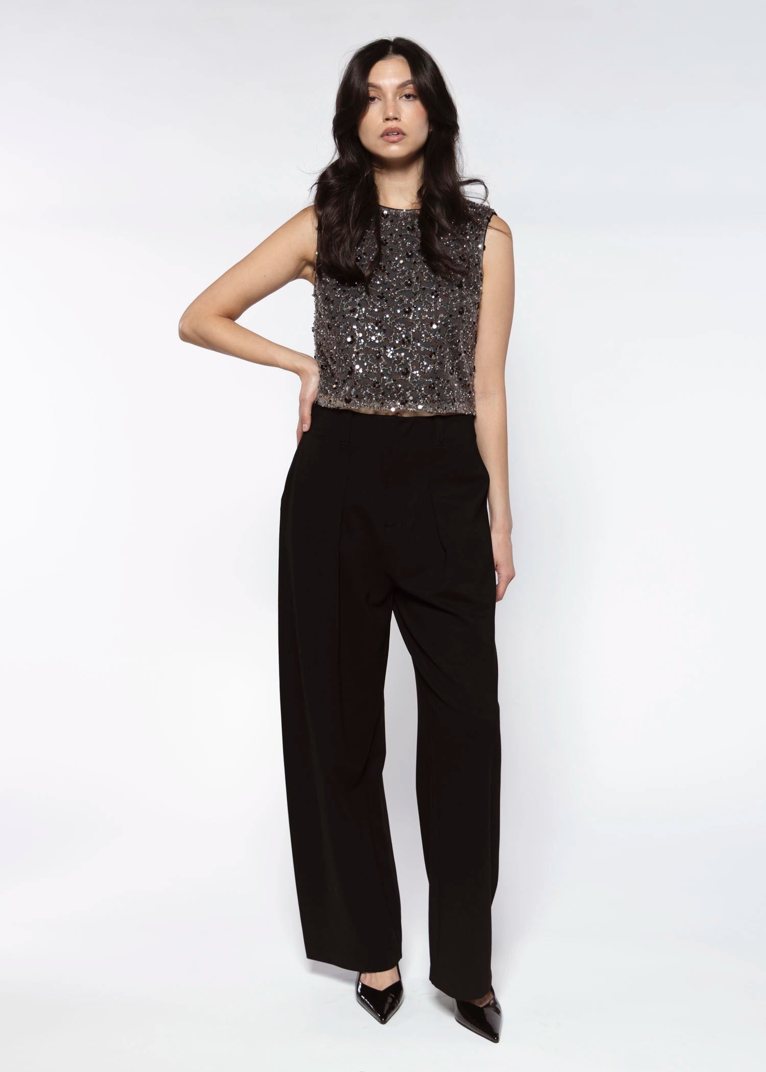 swatch_Gunmetal sequin mesh crop top