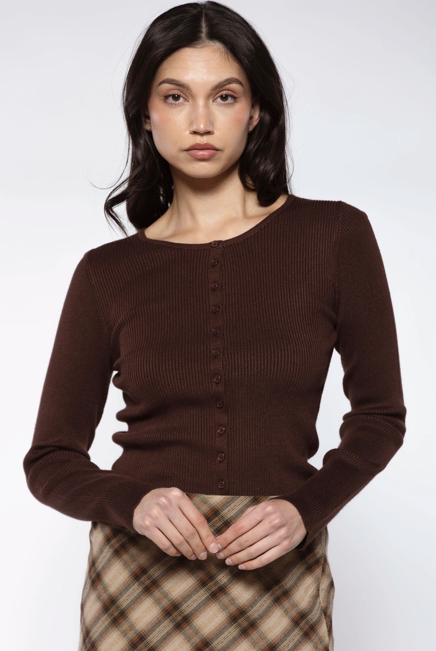 swatch_chocolate ribbed cardigan