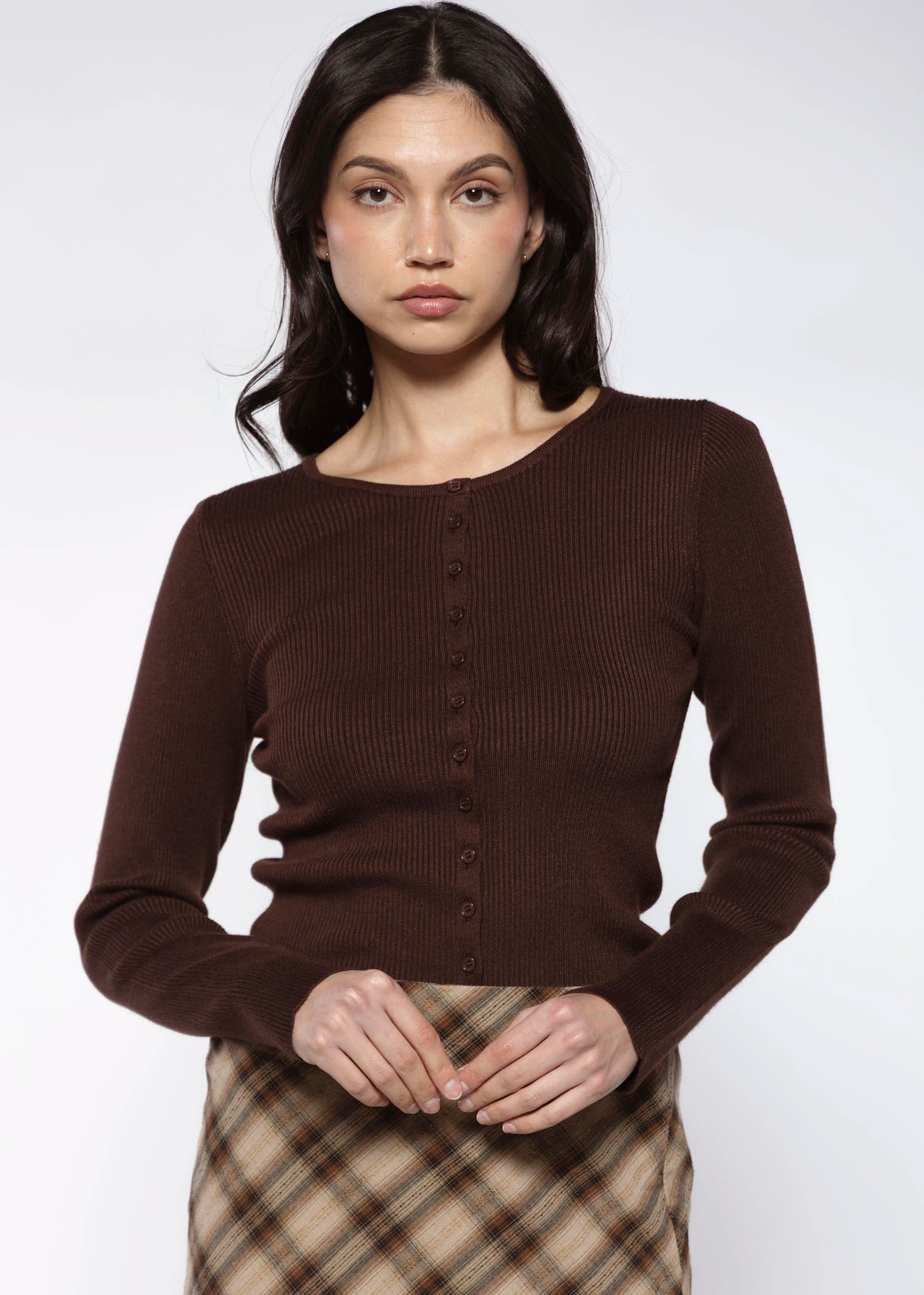 swatch_chocolate ribbed cardigan